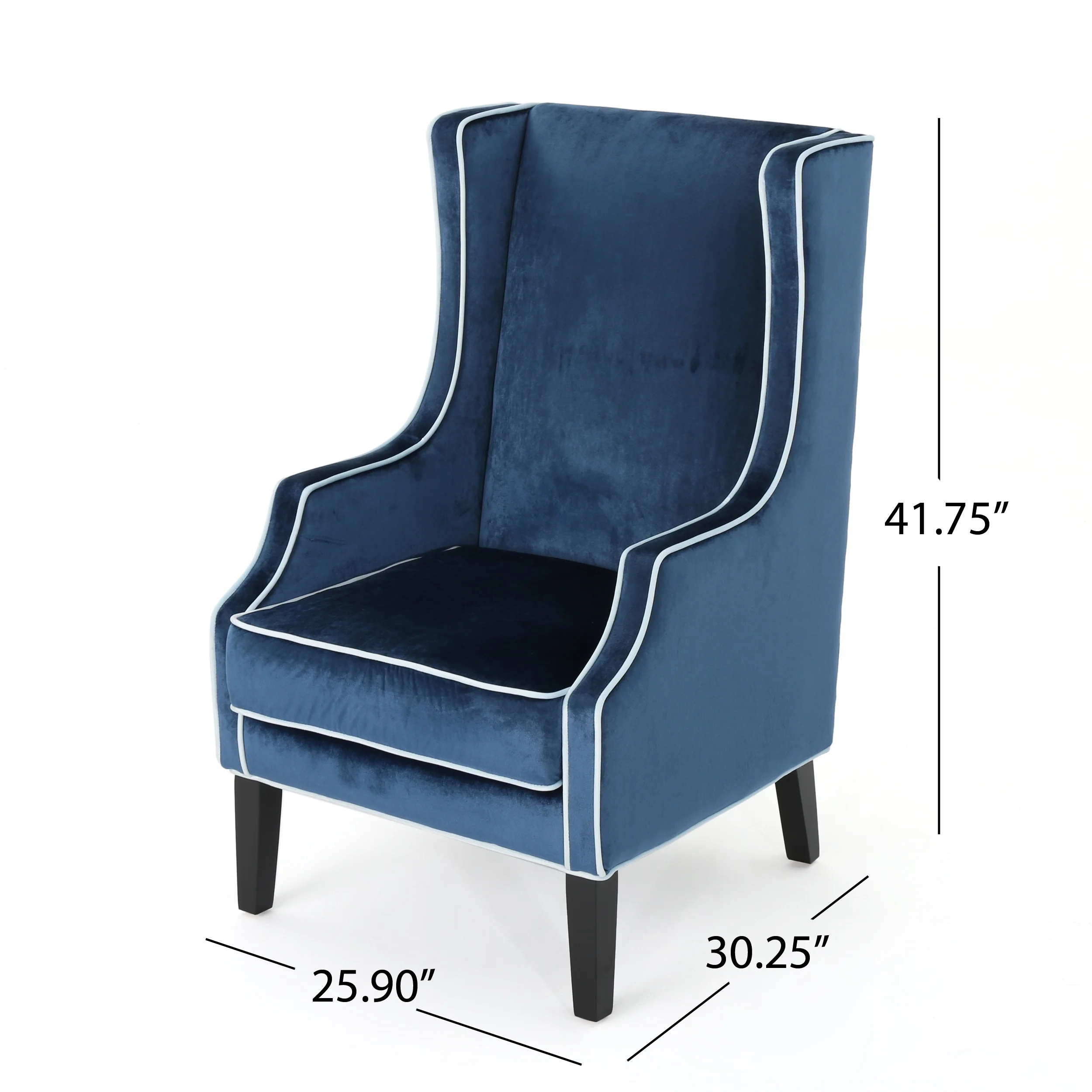 GDF Studio Gerrish Modern Velvet Two Toned Club Chair with Tonal Piping, Cobalt, Light Blue, and Espresso