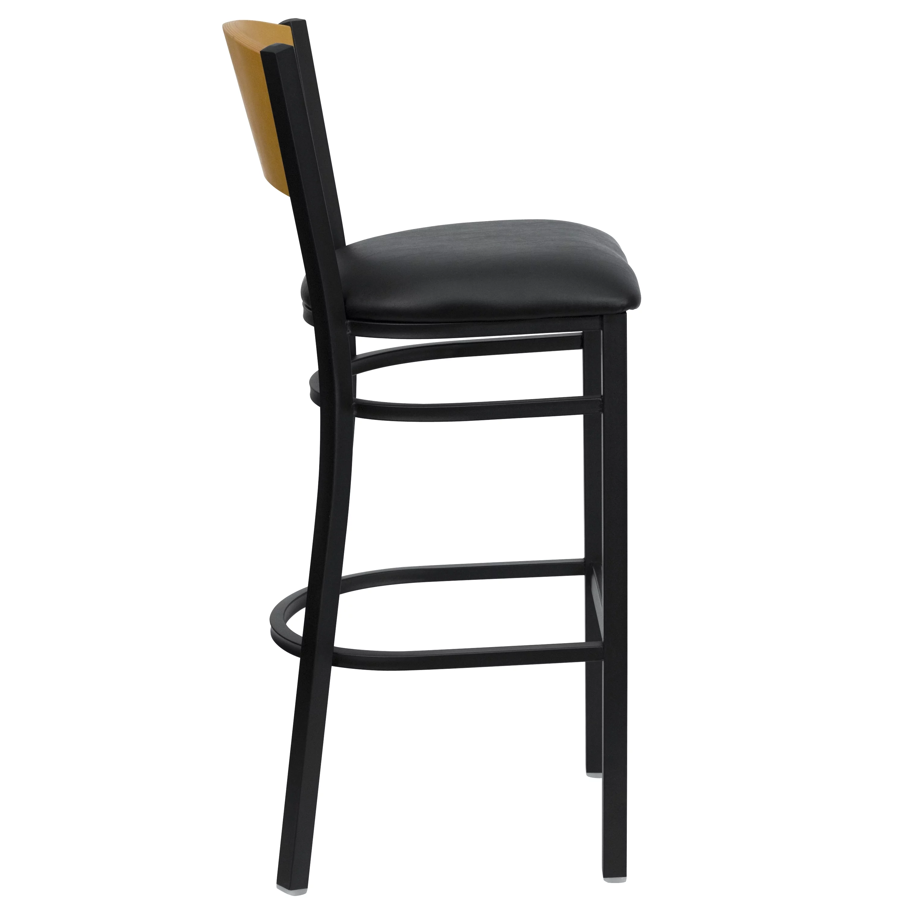 Flash Furniture 2 Pk. HERCULES Series Black Circle Back Metal Restaurant Barstool - Natural Wood Back, Black Vinyl Seat