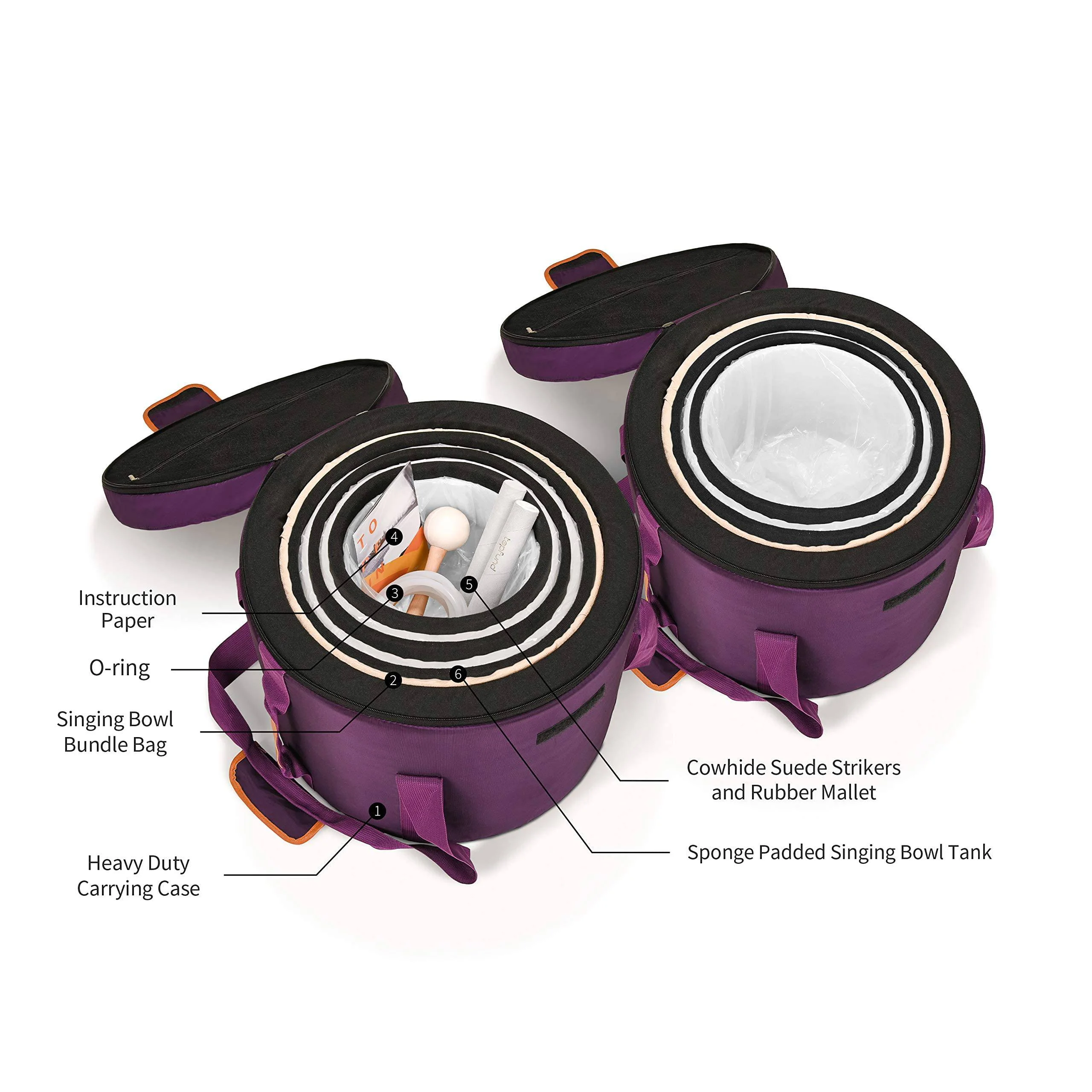 TOPFUND 432Hz  Chakra Set of 7 Black Crystal Singing Bowls 6-12 inch with Heavy duty carrying cases and Suede Sticks