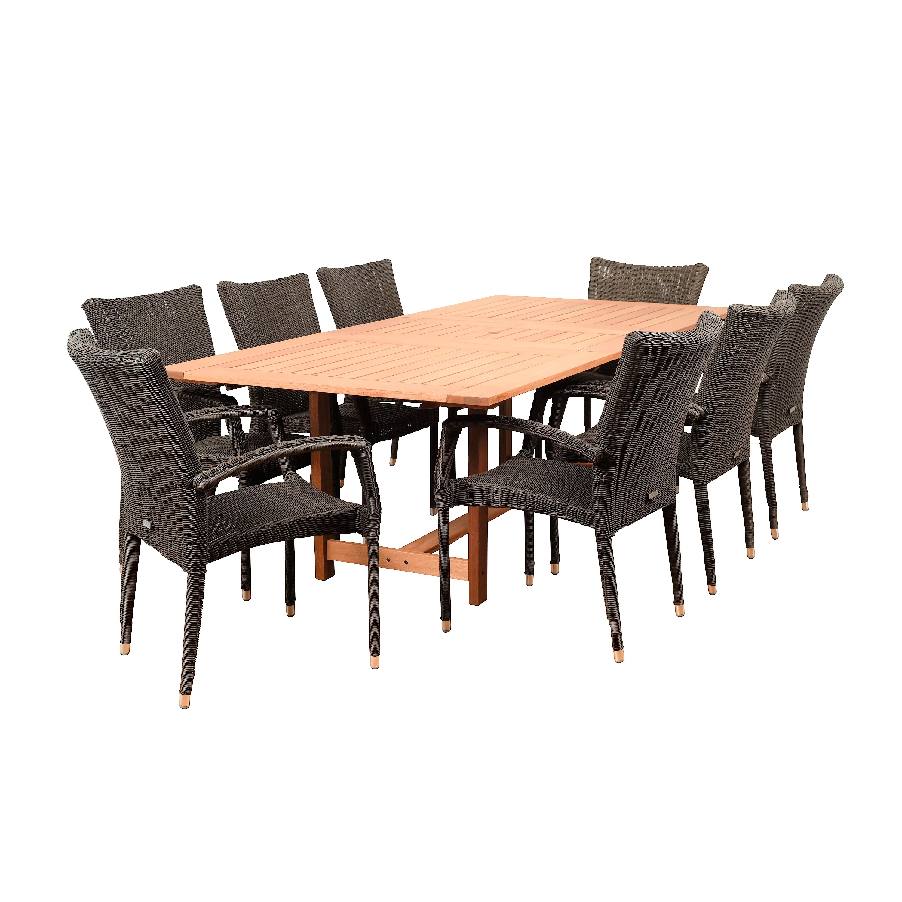 Amazonia Landau Teak Finish 9 Pieces Extendable Patio Dining Set