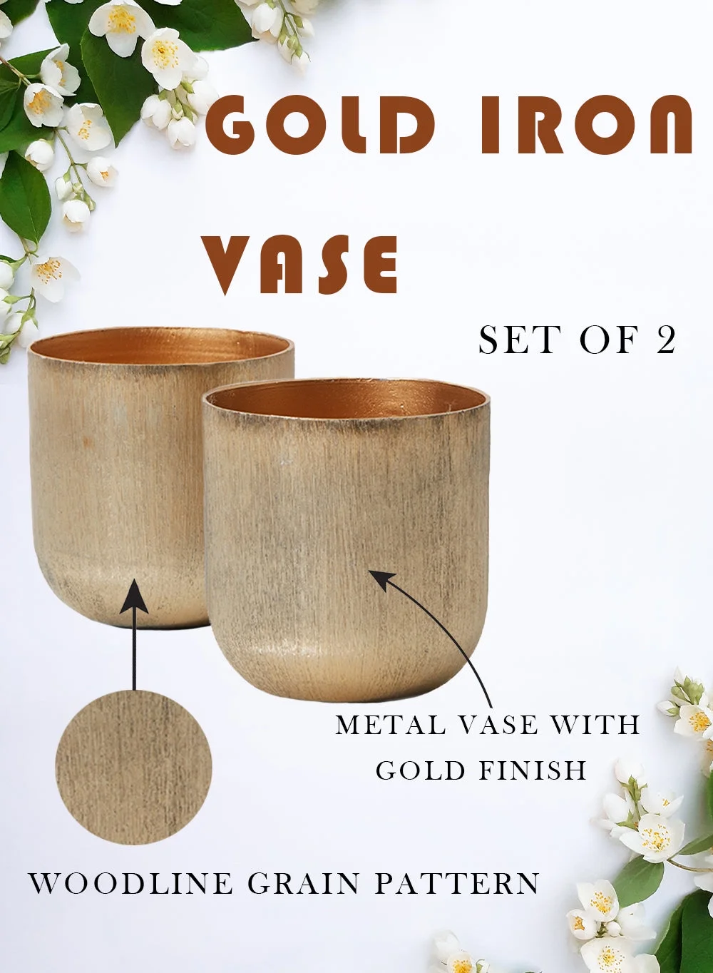 Serene Spaces Living Set of 2 Brushed-Gold Vases