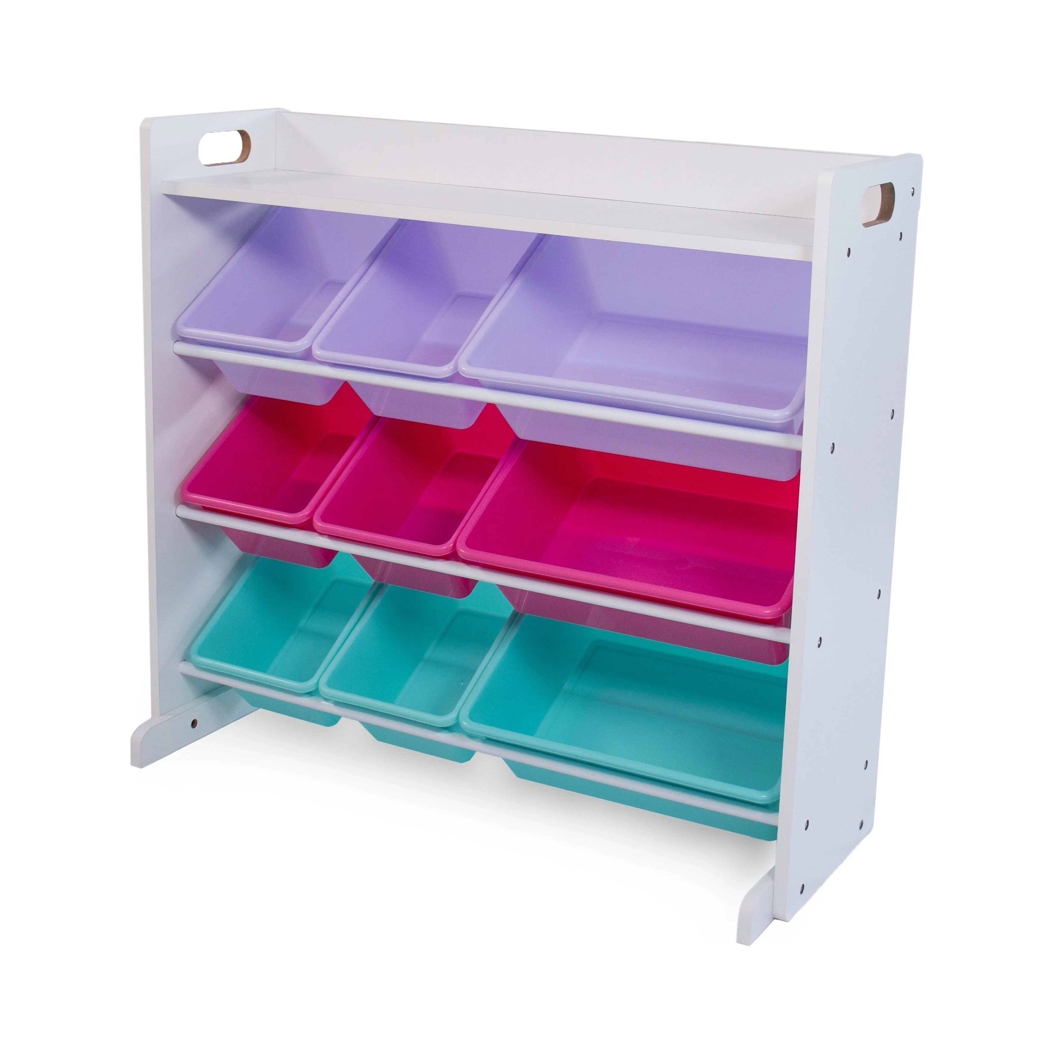 Humble Crew Forever Toy Storage Organizer with Shelf and 9 Storage Bins, White/Pink/Purple/Aqua