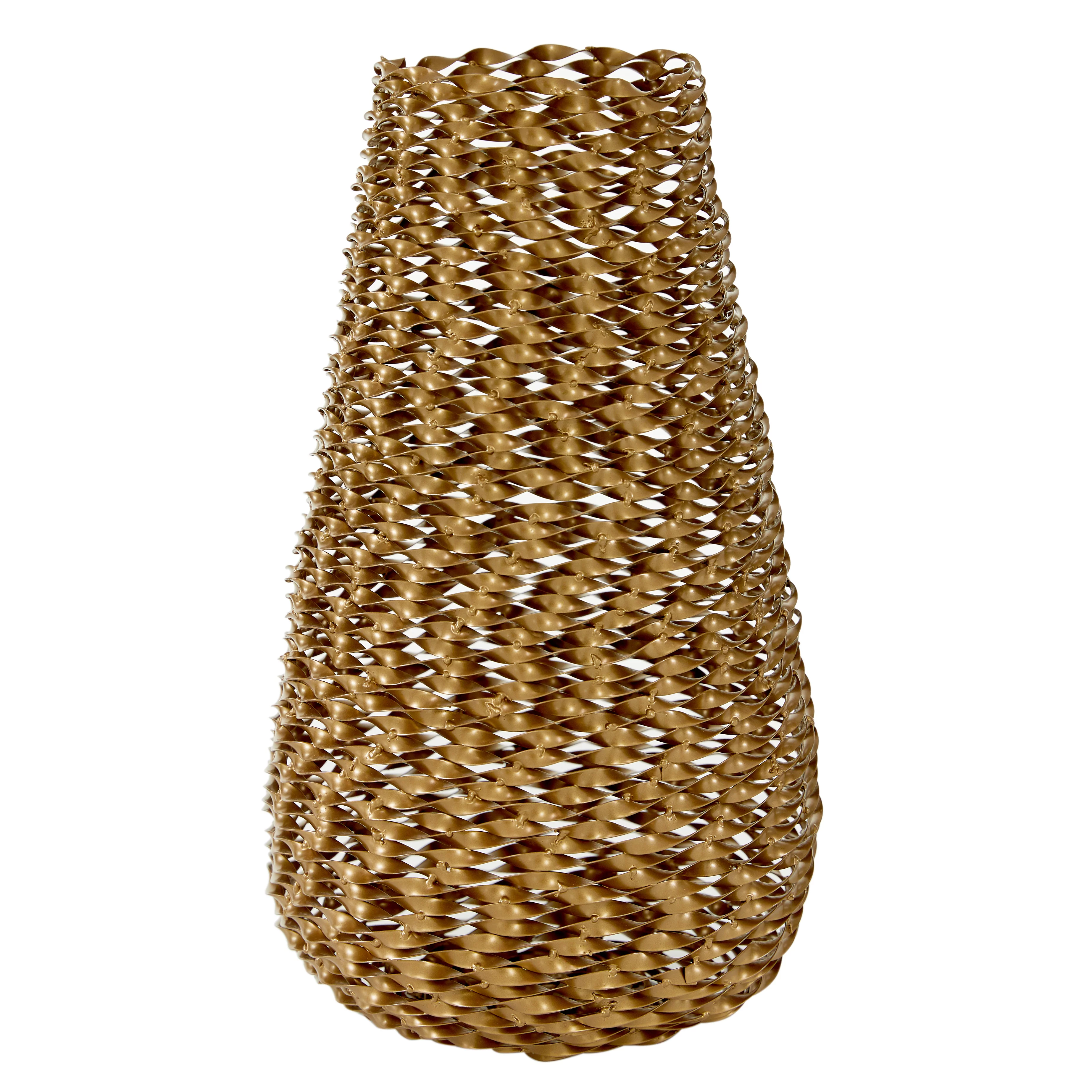 Decmode Modern Style Extra Large, Round, Twisted Gold Metal Vase, 9” x 18”
