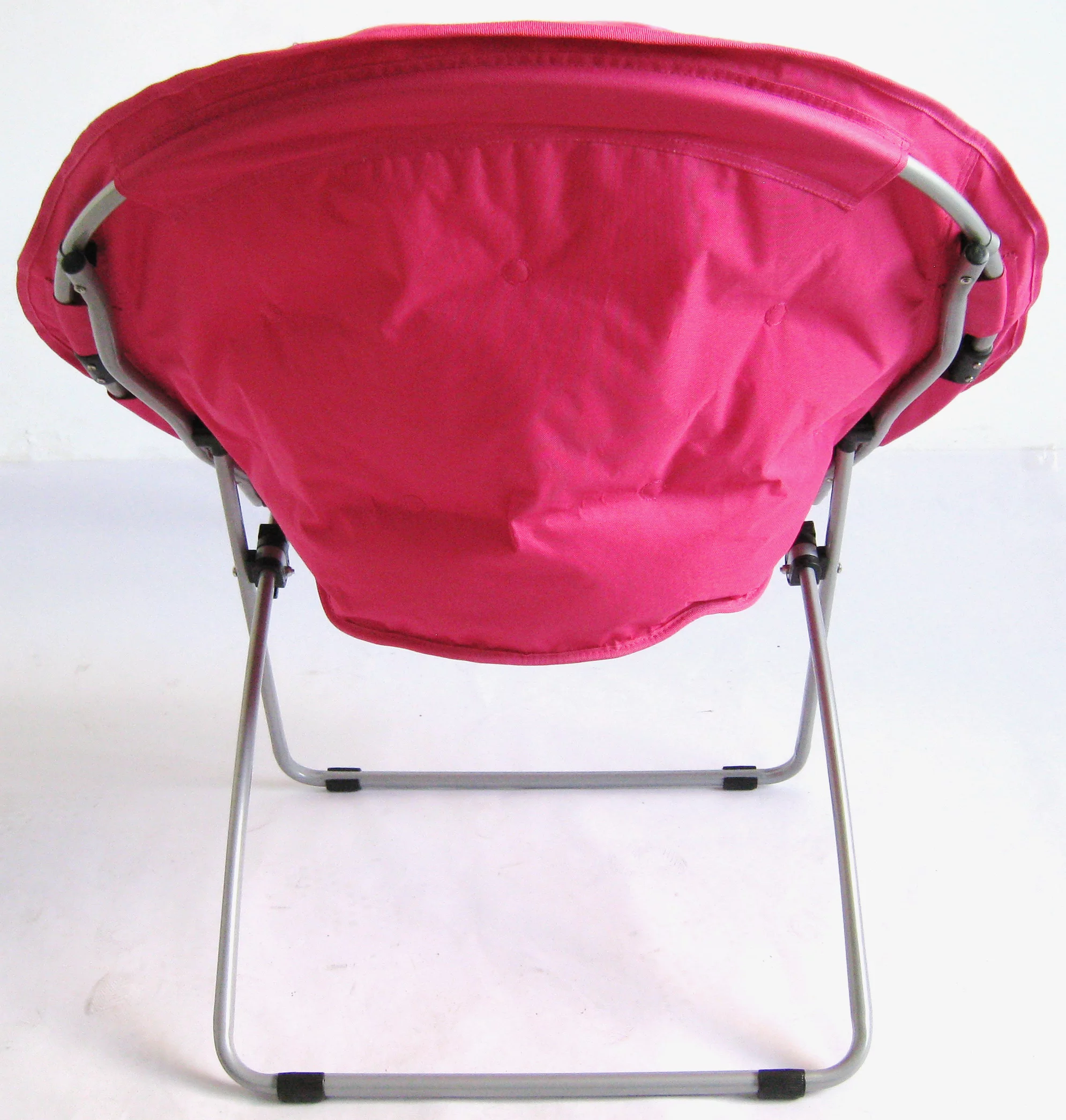 Zenithen Round Chair with High Gloss Silver Frame in Tufted Velvet Fabric, Pink