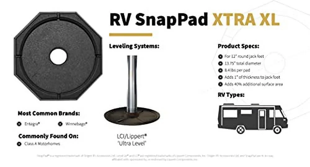 Snappad XTRL12SP4 Permanently Attached RV Leveling Jack Pad, Extra Large - Pack of 4