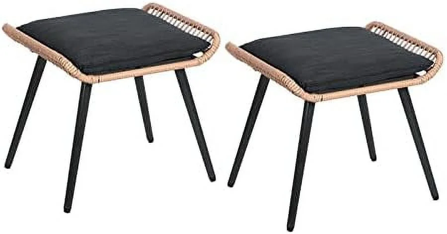 CHYTRE Outdoor Wicker Ottoman   Patio Rattan Ottomans with Seat Cushions  2 Pieces Footstool Footrest Seat for Outside Garden  Balcony  Living Room  Gray
