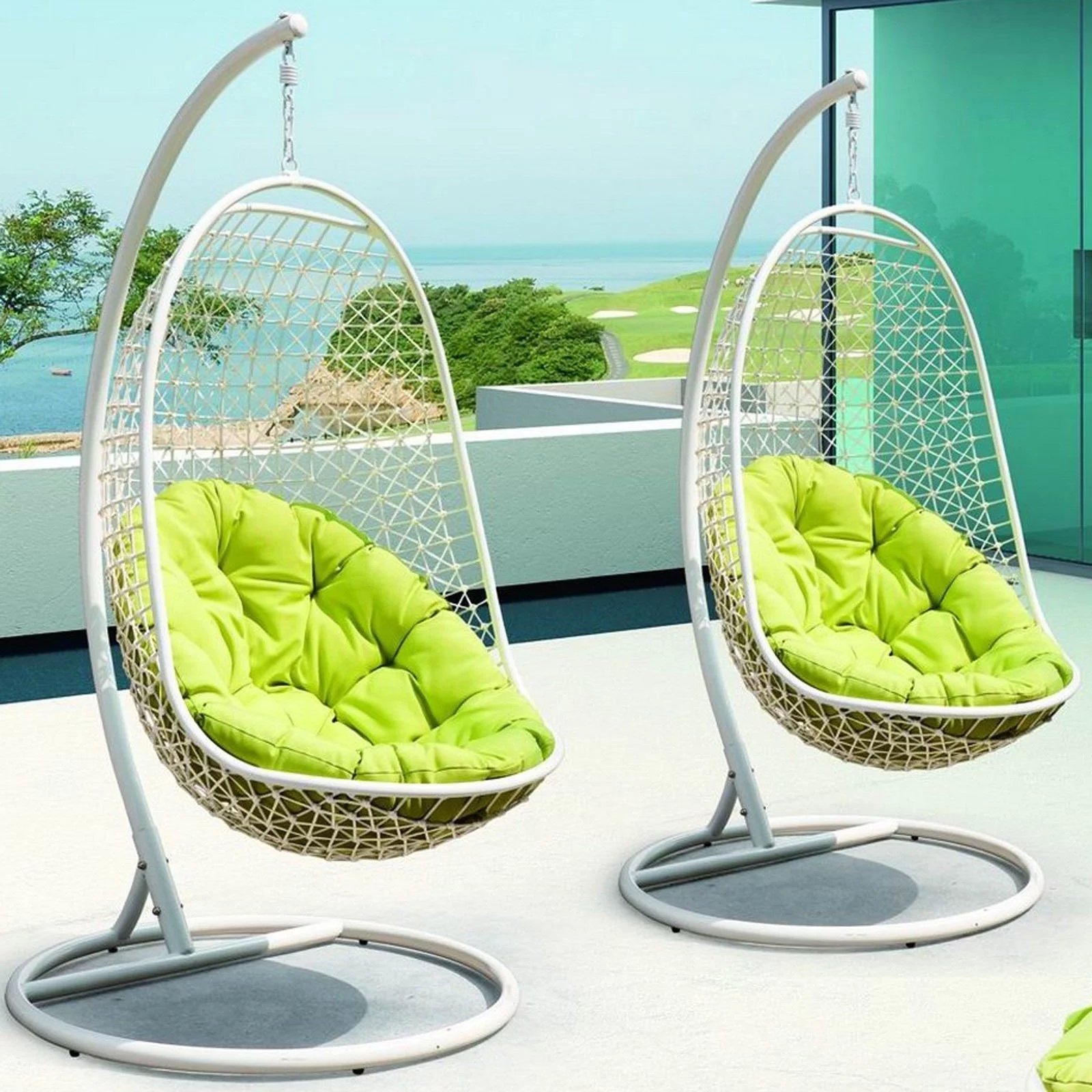 Modway Encounter Outdoor Patio Fabric and Rattan Swing Lounge Chair in White
