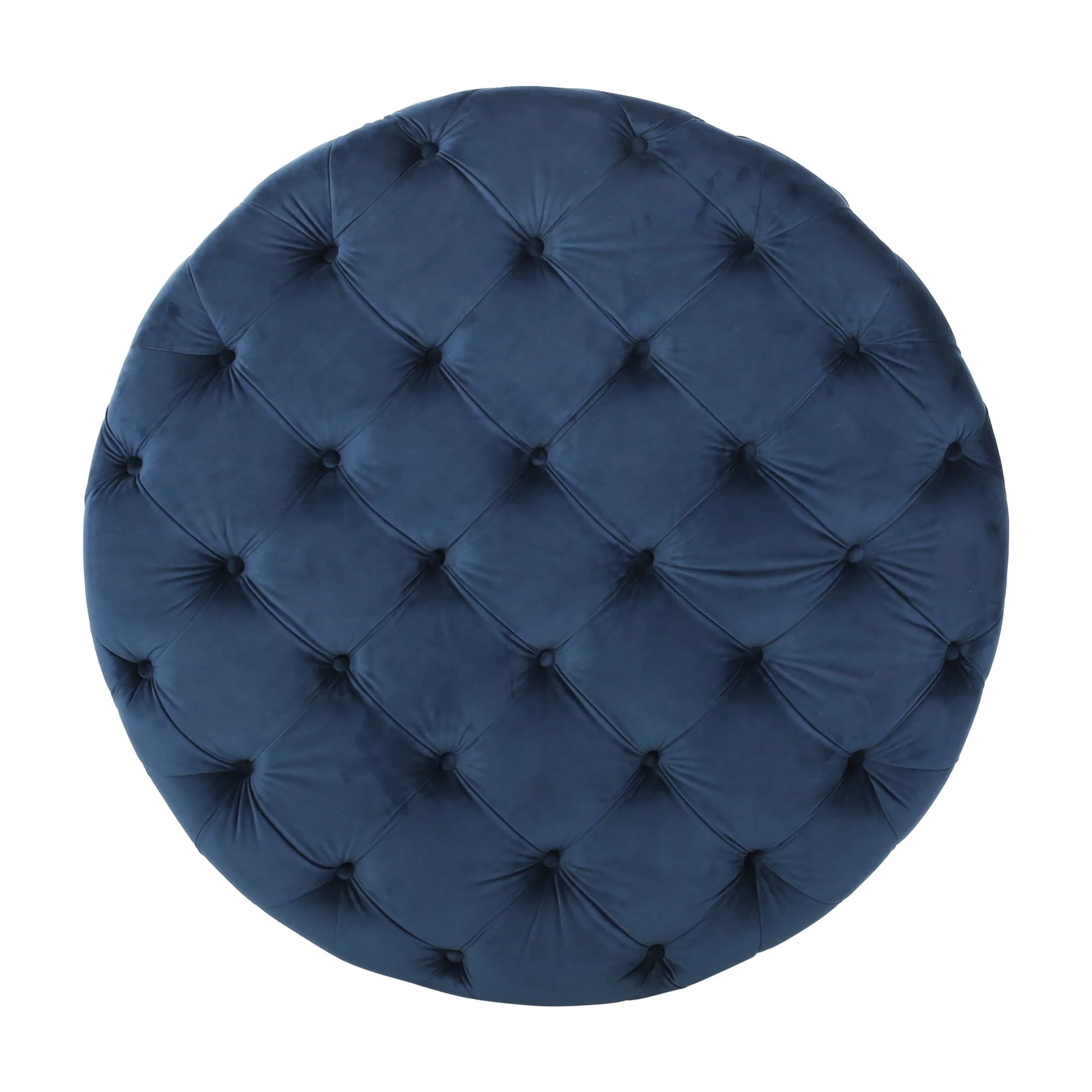 Kaung Modern Glam Round Tufted Velvet Ottoman, Blue
