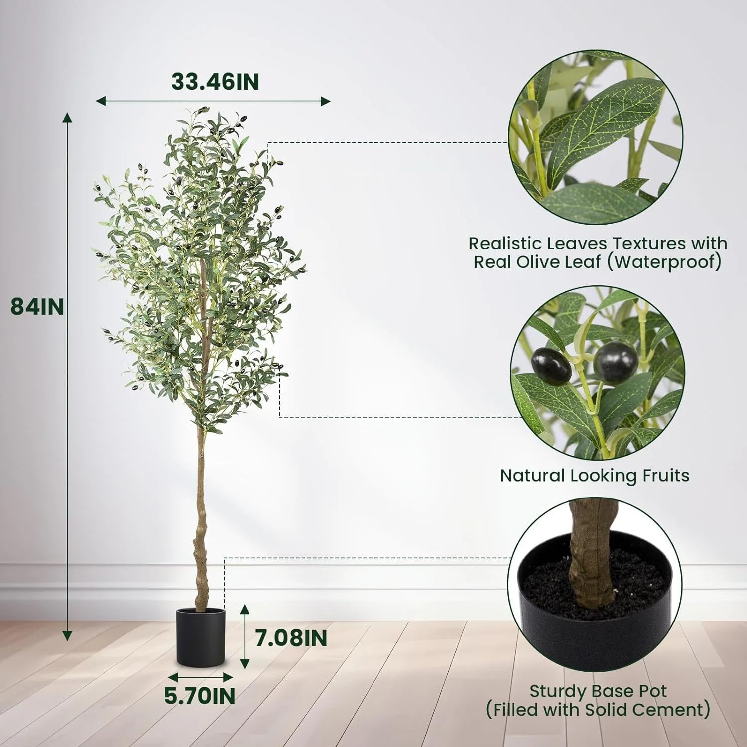 HYUN 7FT Artificial Olive Tree Faux Olive 1656Leaves and 92Fruits with Pot for Home Decor Indoor Gift 1Pack