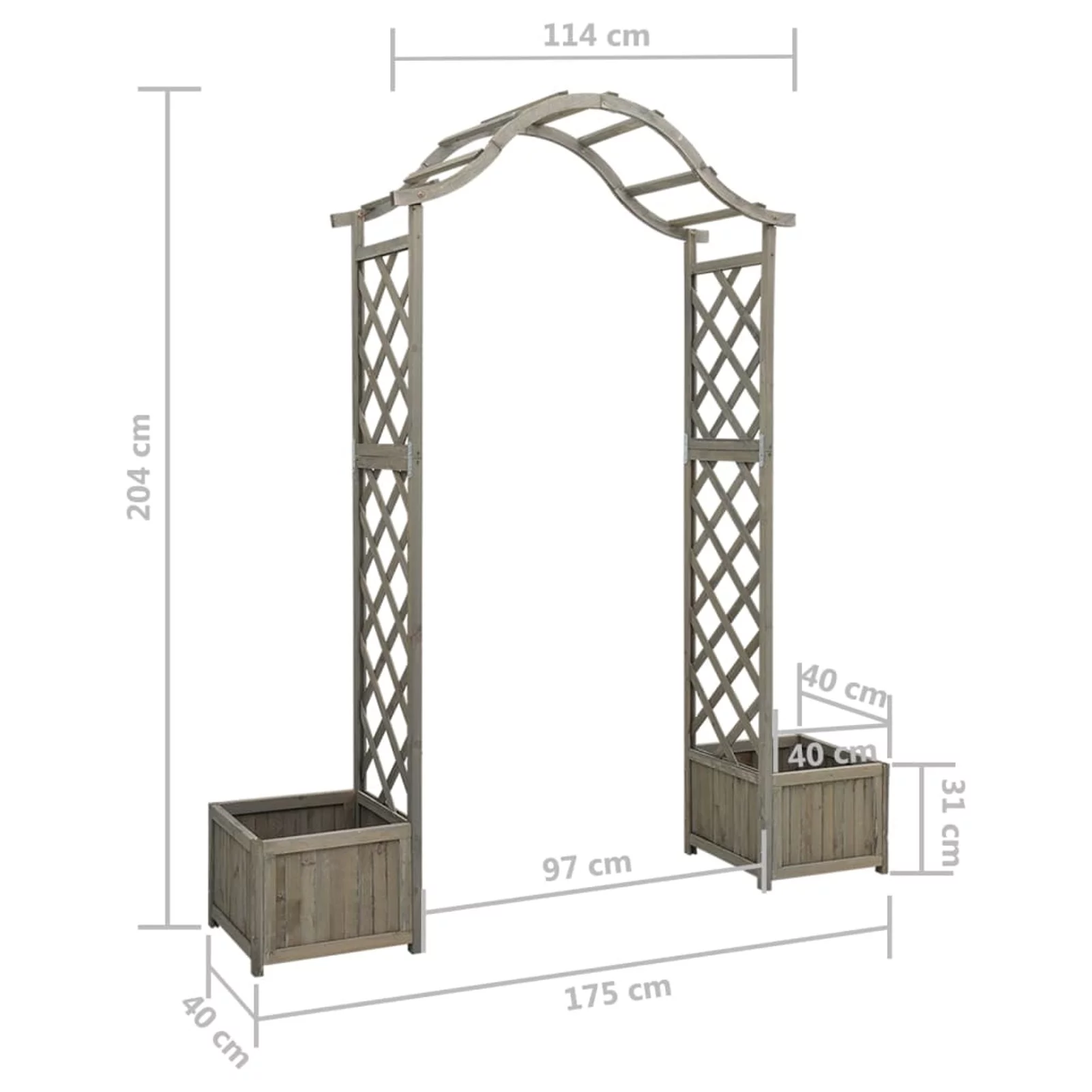 ikayaa Garden Pergola with Planter Gray Solid Firwood