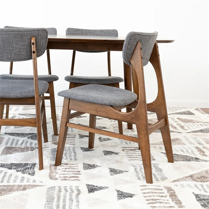 Kenya Modern Solid Wood Walnut Dining Room & Kitchen Table and Chair Set of 4