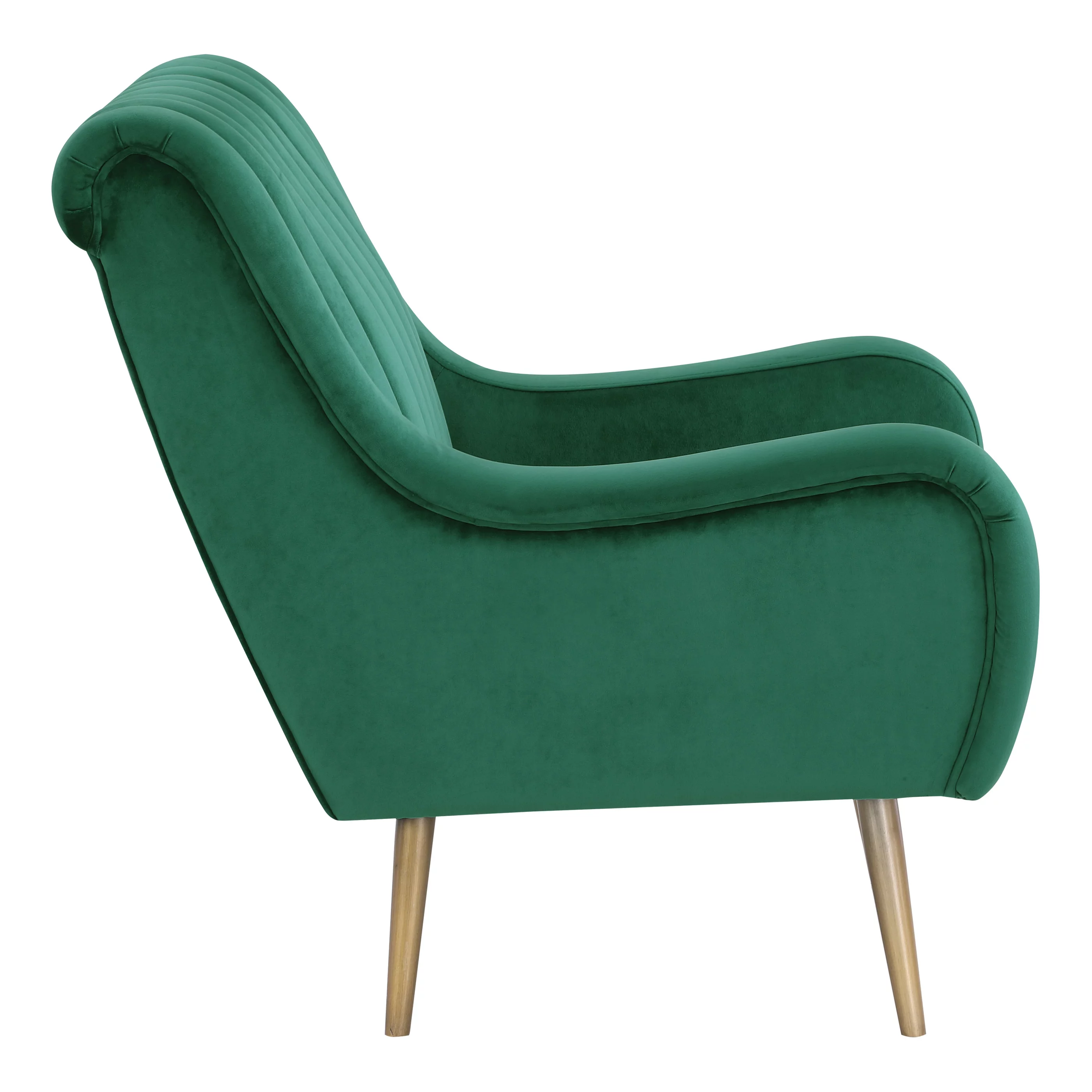 OSP Home Furnishings Cassia Velvet Armchair in Midnight Green Velvet Fabric and Gold Brushed Legs