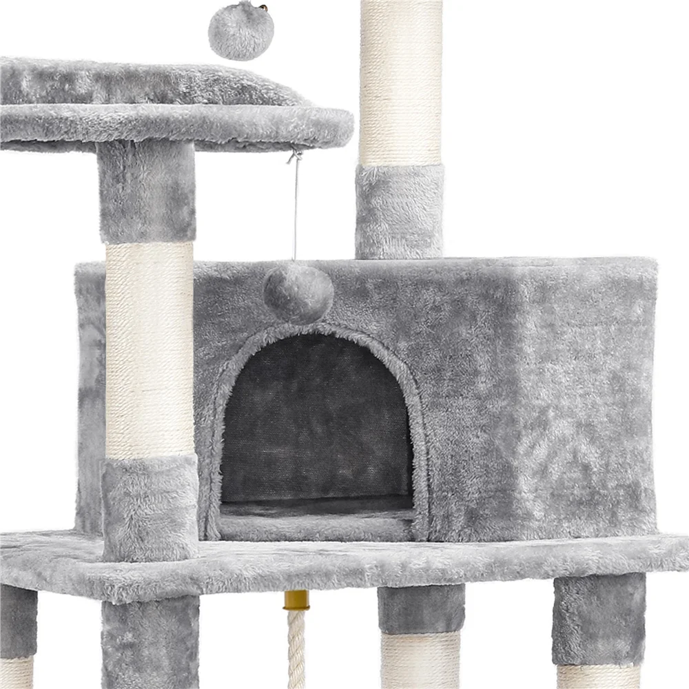 Easyfashion 59''H Multilevel Cat Tree Cat Tower, Light Gray