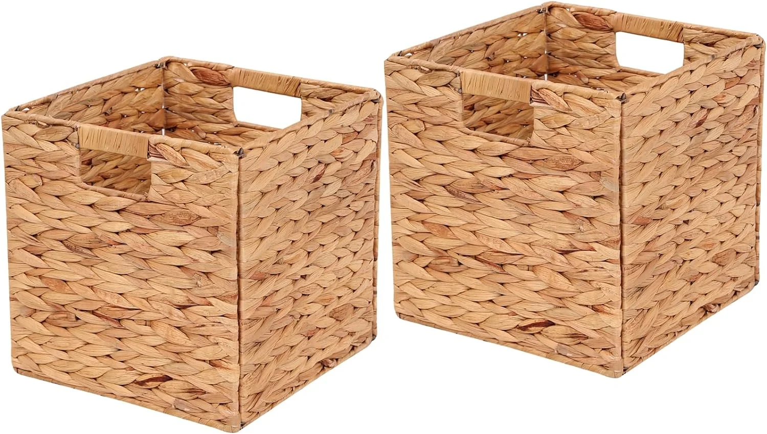 Wicker Storage Cubes Wicker Storage Baskets Rectangular Laundry Organizer Totes for Shelves,Foldable Handwoven Water Hyacinth Storage Baskets for Organizing Set of 2 Pcs,11x11x11inch