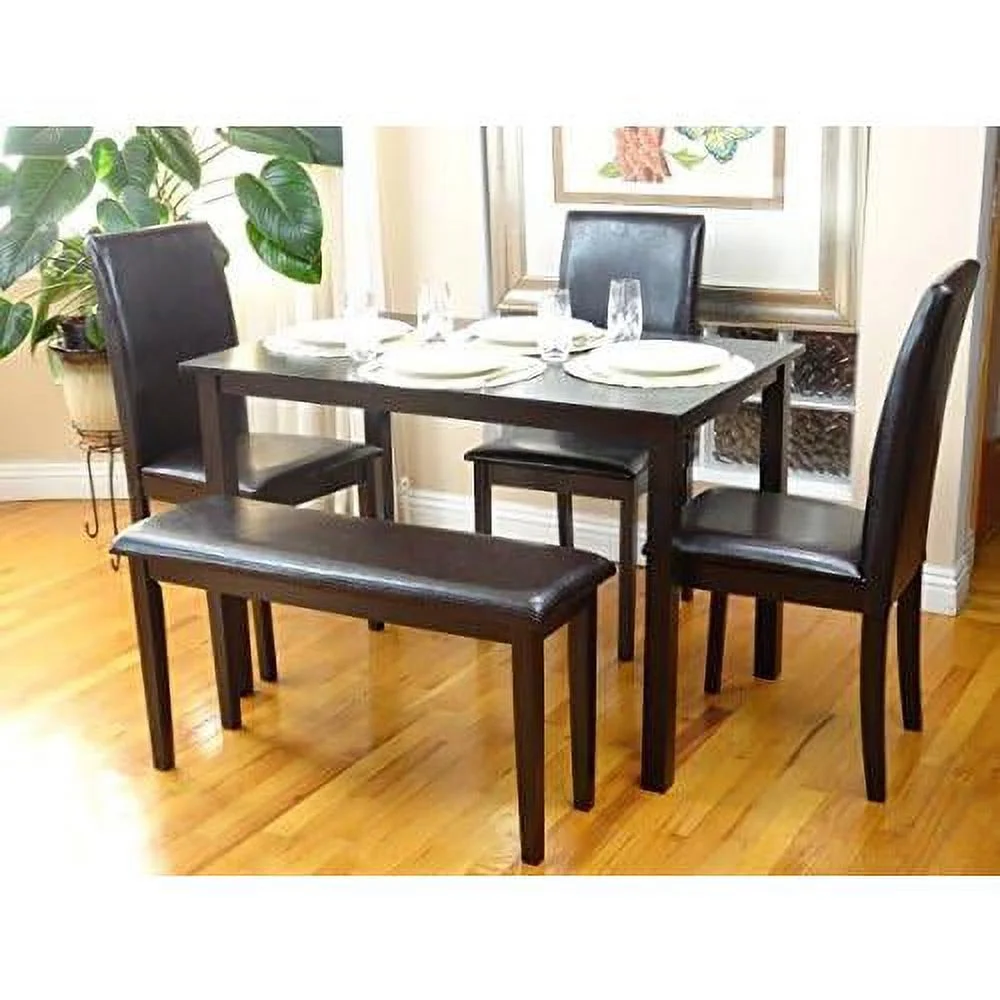 Dining Kitchen Rectangular Classic Table Solid Wooden Modern In Black Espresso Finish