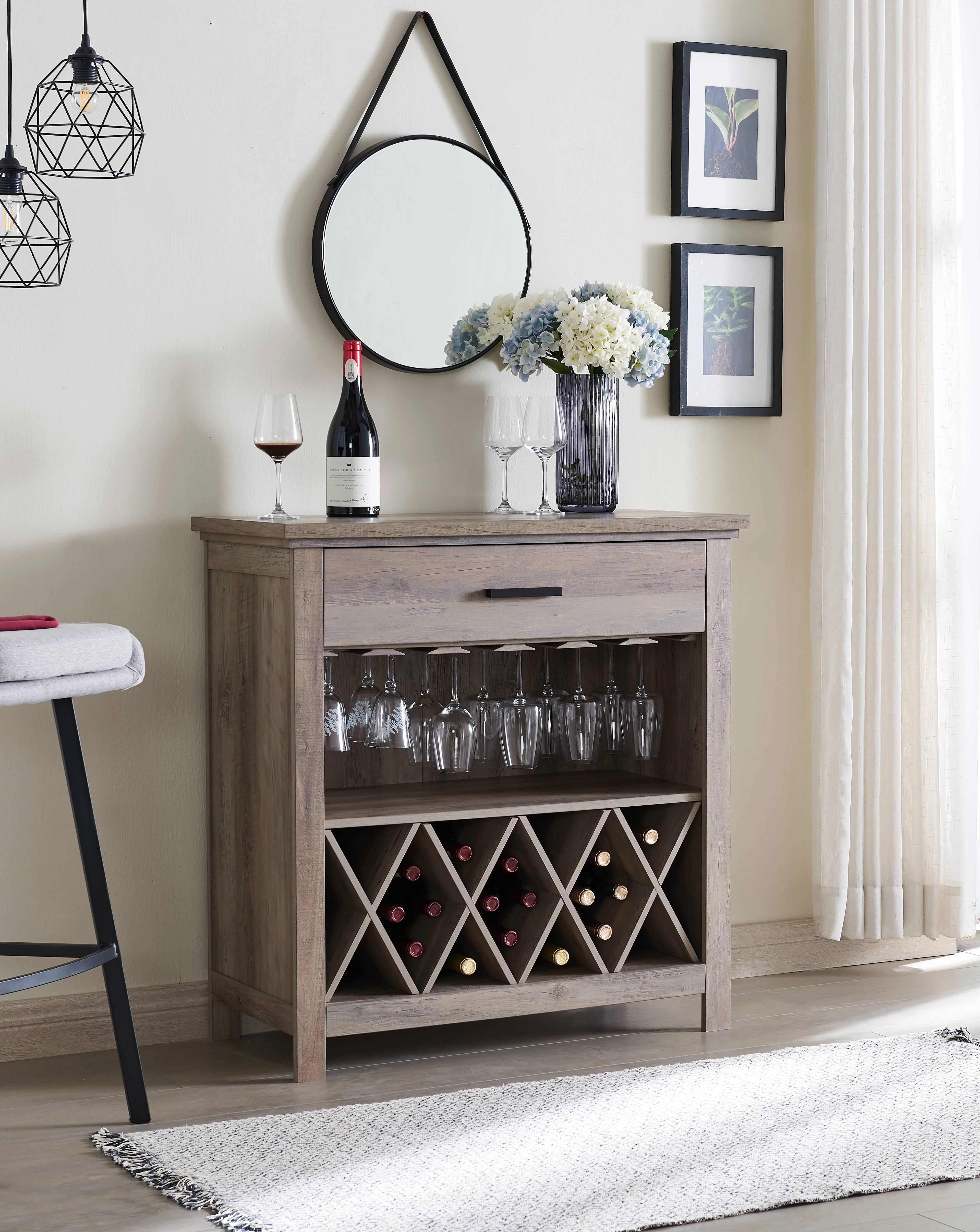 Home Source Jill Zarin Bar Sideboard in Grey Wash in Wood