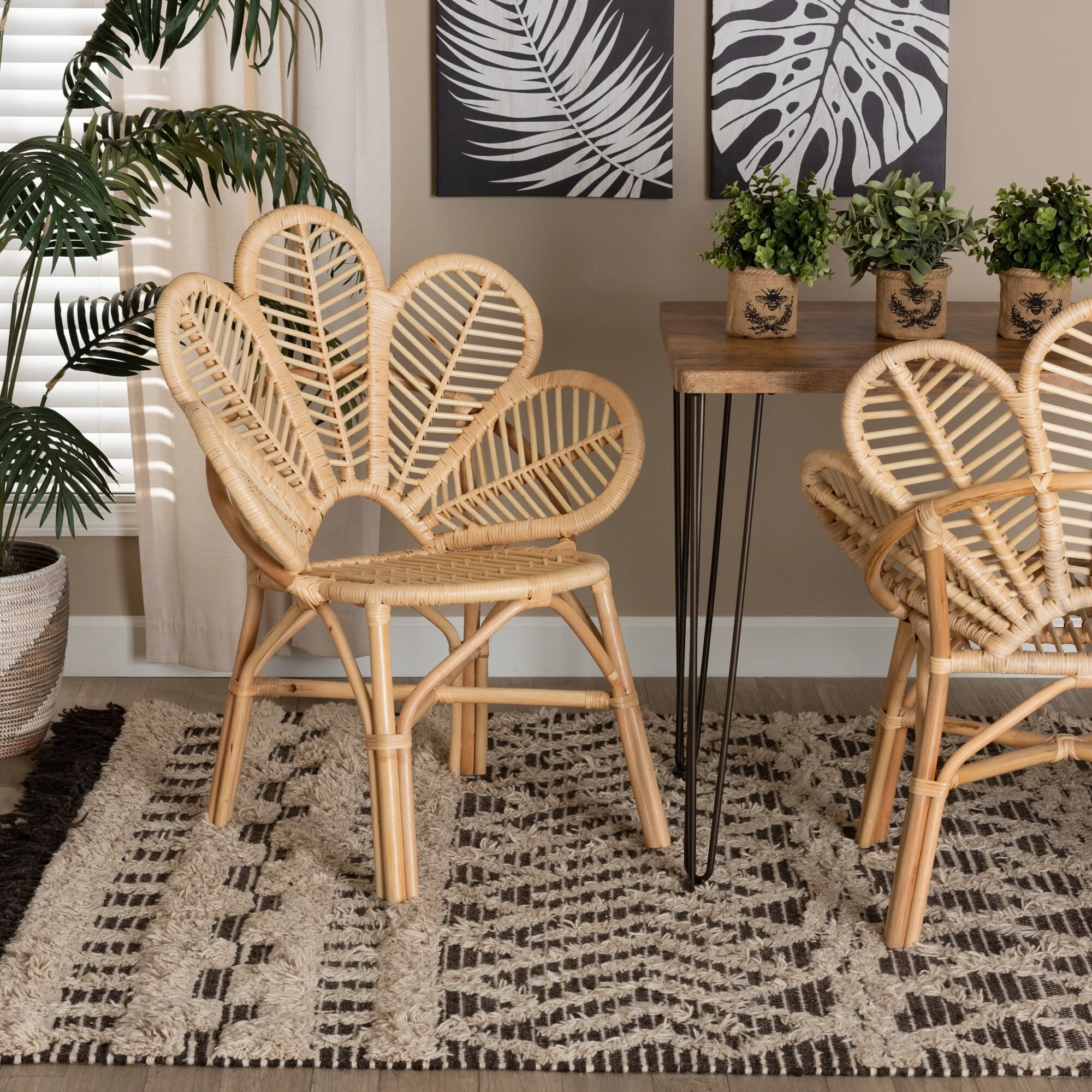 bali & pari Bianca Modern Bohemian Natural Brown Rattan Flower Chair