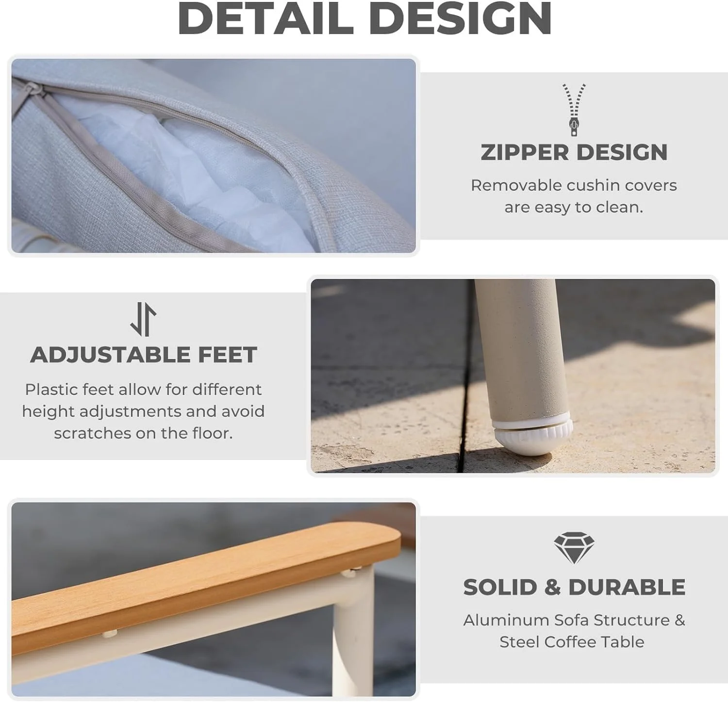 Grand Patio 4-Piece Aluminum Patio Furniture Set, Wide Wicker Sofa Set with Wood Grain Coffee Table and Water-Resistant Olefin Cushions