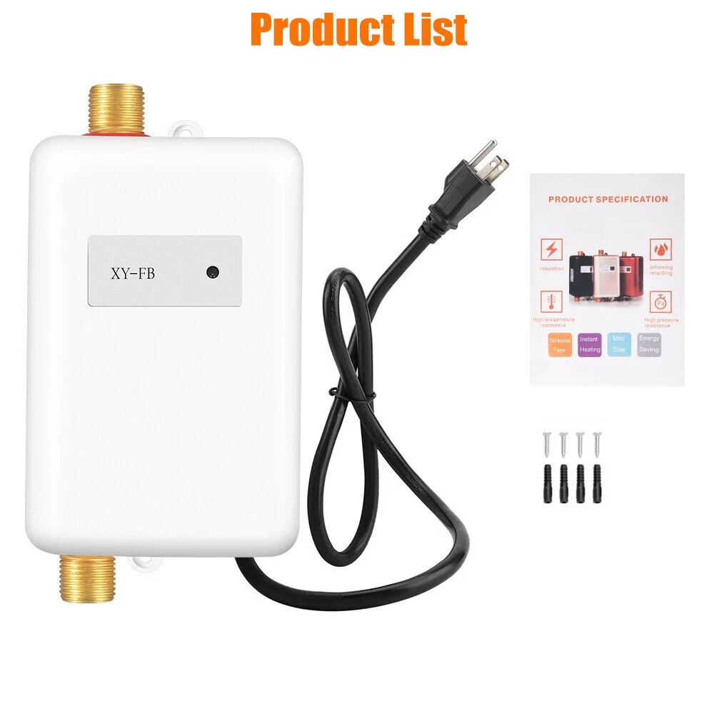 KingFurt - Kitchen Instantaneous Water Heater - High Quality ABS Material - 3000W Power - White - Leakage Protection - Adjustable Temperature