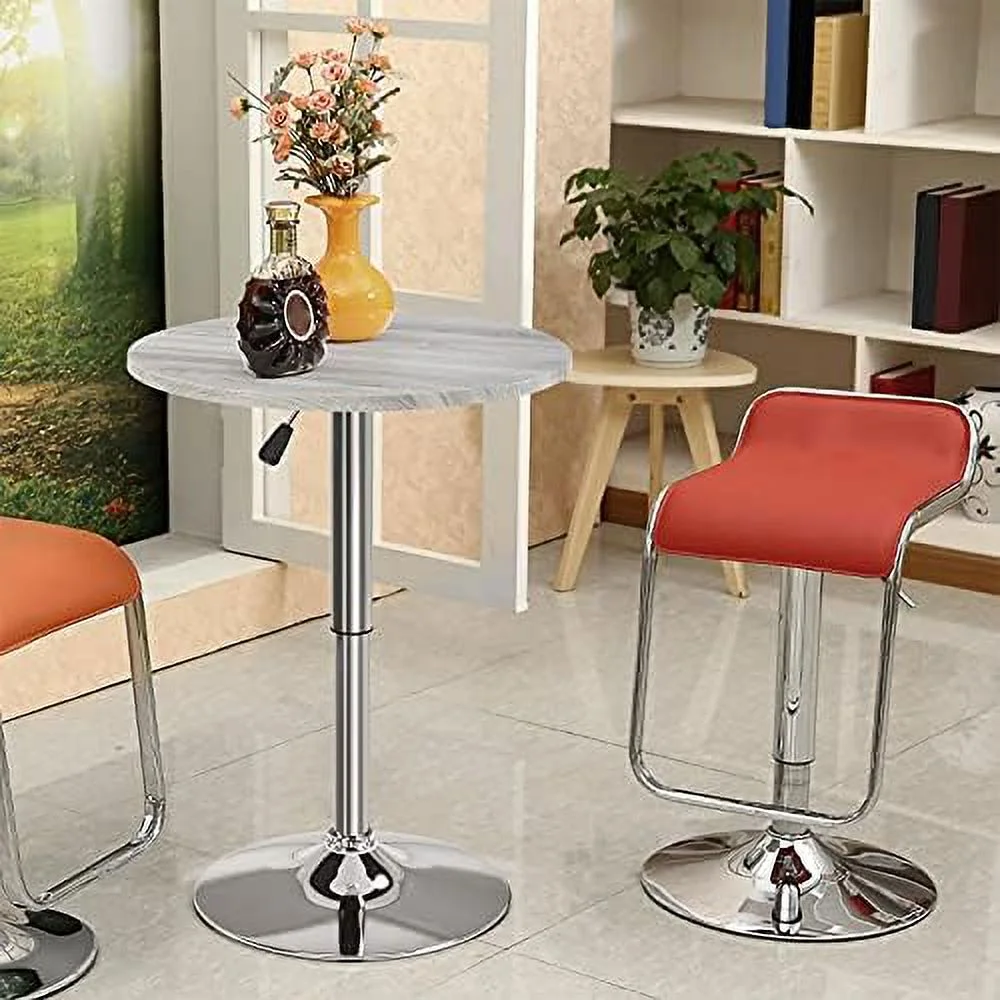 Height Adjustable Round Pub Table Counter Bar Height MDF Top Table 360° Swivel Bar Tables Tall Cocktail Tables Bistro Table, Grey