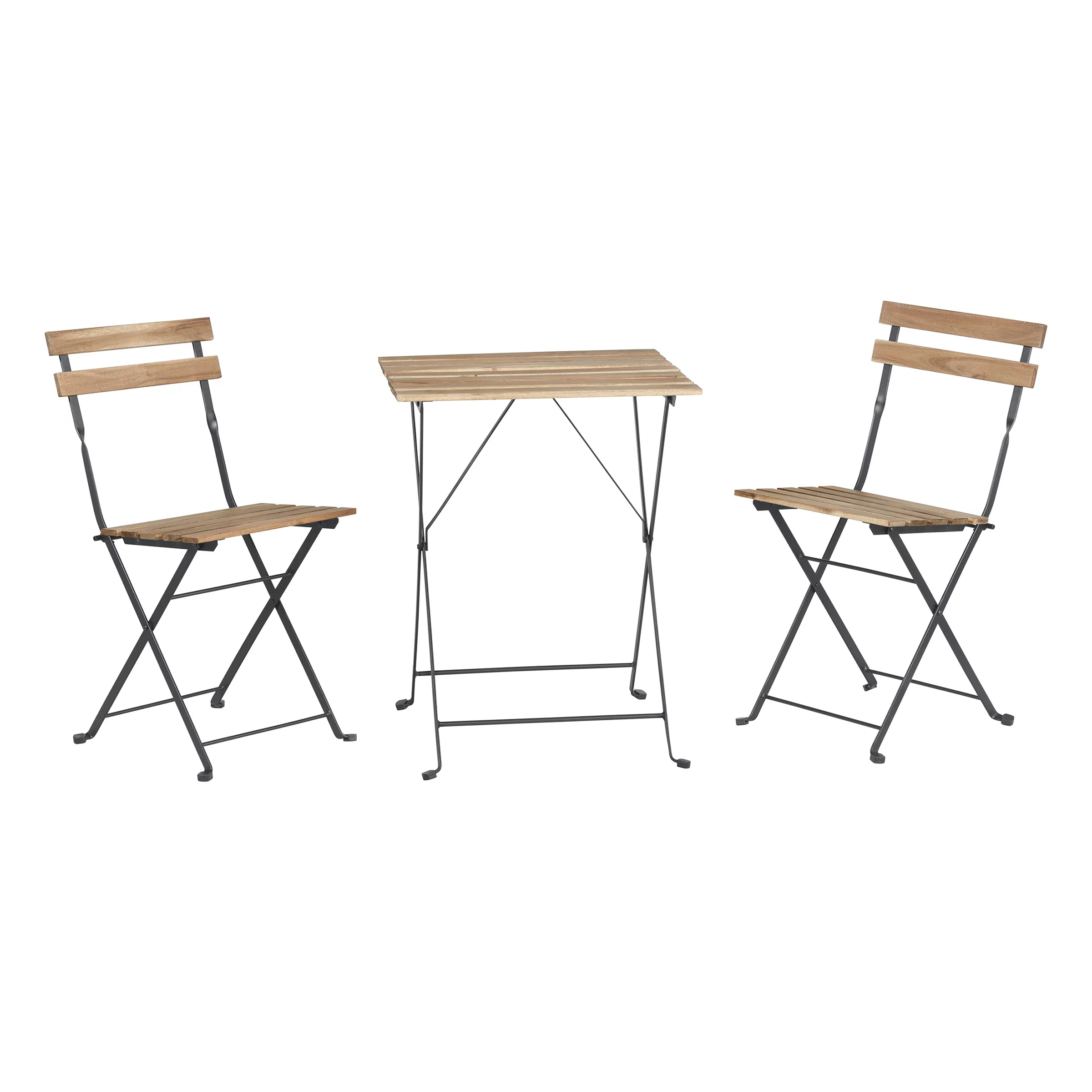 Lavish Home Folding Patio Bistro Set – 3-Piece Acacia Wood and Steel Café Table and Chairs, Brown