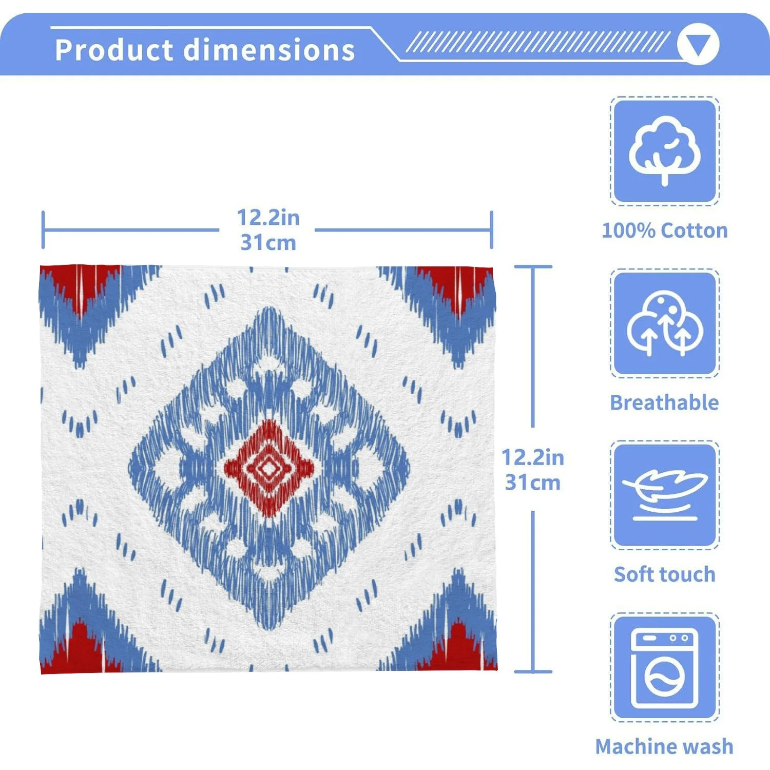 ANYWAY.GO 4 pack Baby Washcloths - 12 x 12 Inch Super Soft Baby Towels - 100% Cotton Highly Absorbent Wash Cloths for Face and Body,African Ikat Paisley Embroidery