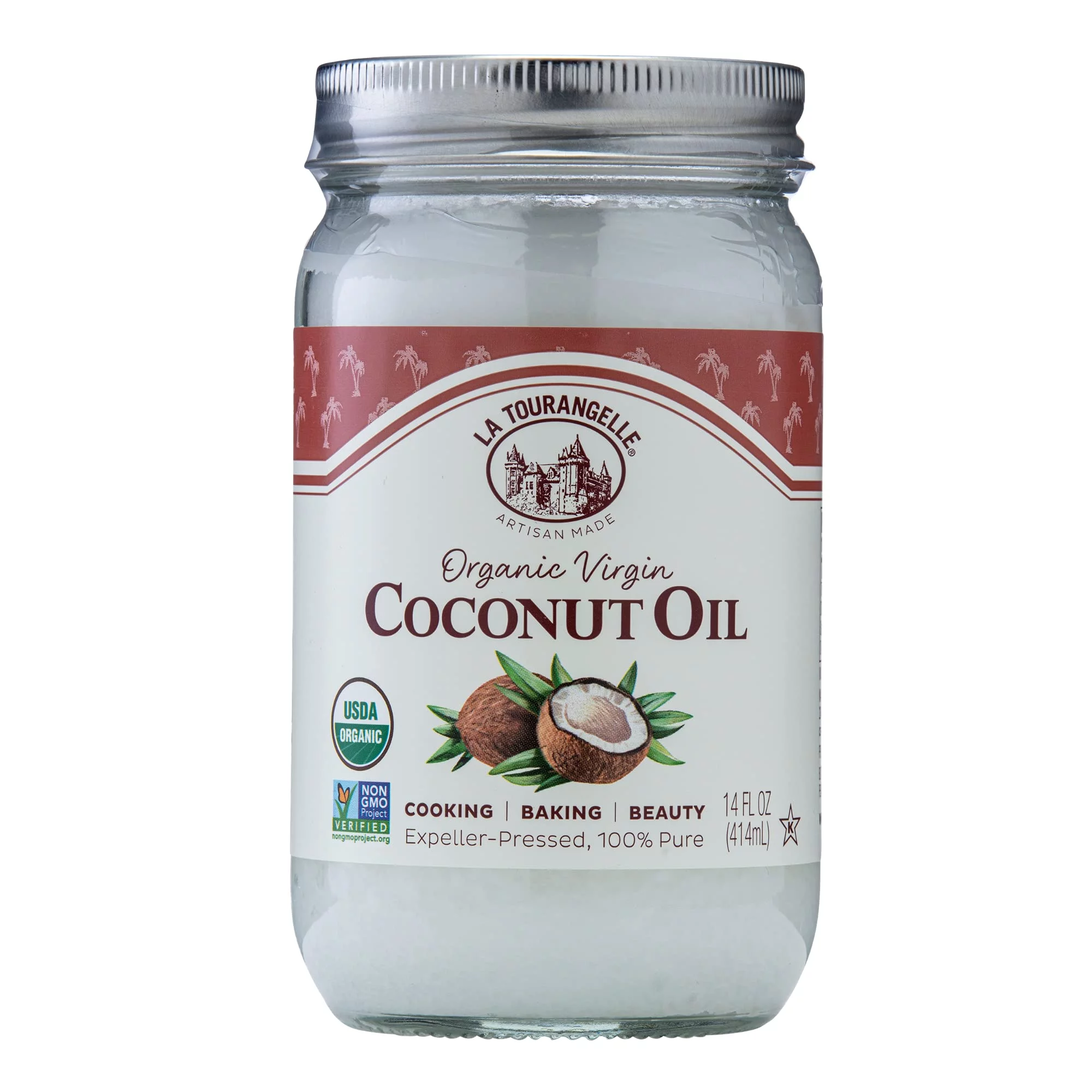 La Tourangelle, Organic Virgin Unrefined Coconut Oil, Great For Cooking, Baking, Hair, And Skin Care, Bold, Aromatic, And Flavorful, Source Of Mcts, 14 Fl Oz (Packaging May Vary)