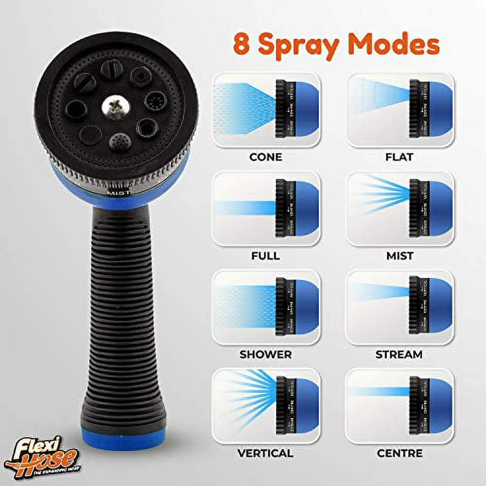 Flexi Hose with 8 Function Nozzle Expandable Garden Hose, Lightweight & No-Kink, 50 FT Blue Black