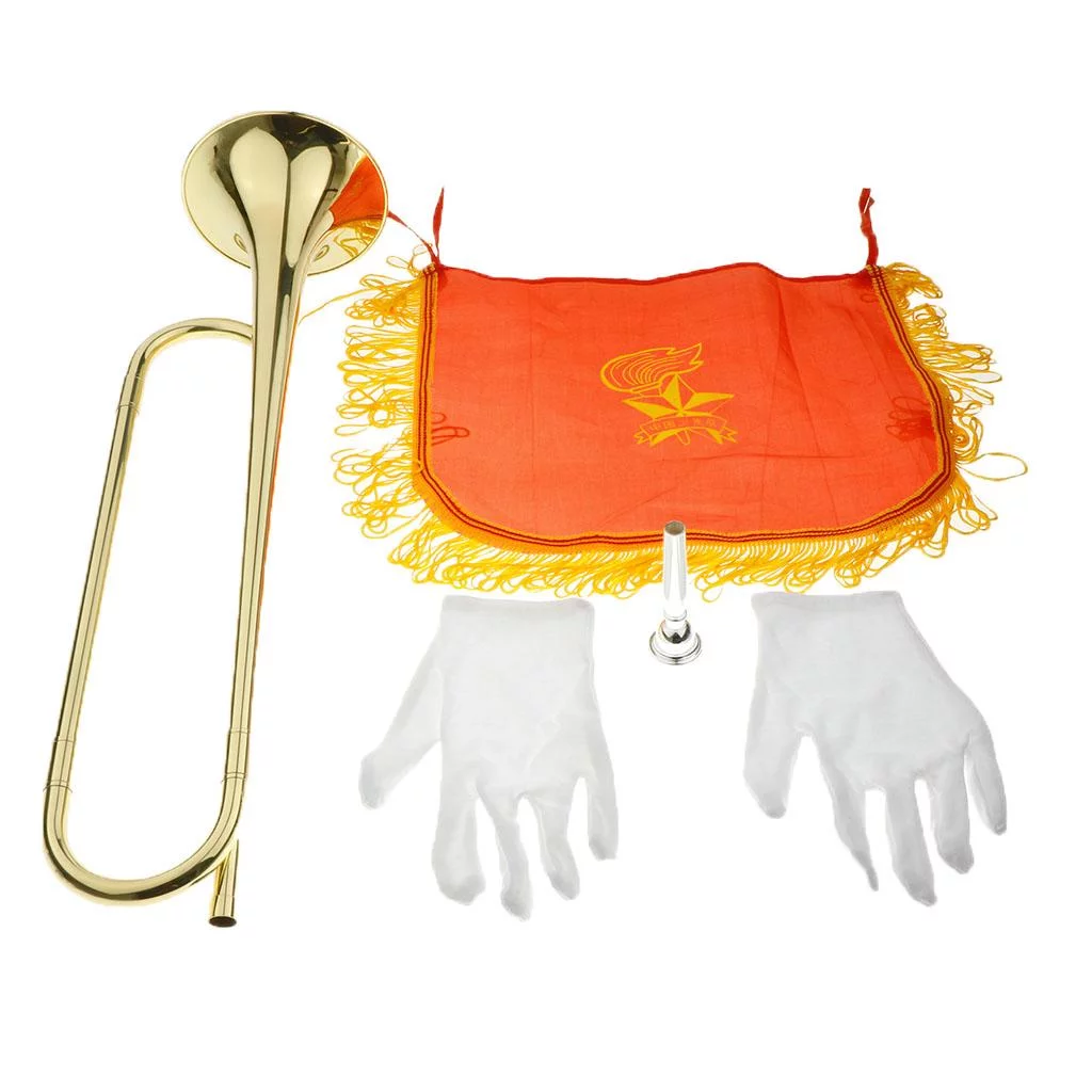 1 Set Brass B Key Students School Marching Bugle Mini Trumpet en With 7C Mouthpiece Gloves