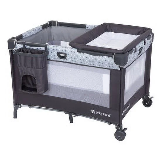 Baby Trend Nursery Den Playard with Rocking Snooze Pod, Flip Over Changer - Pebble Stone Grey