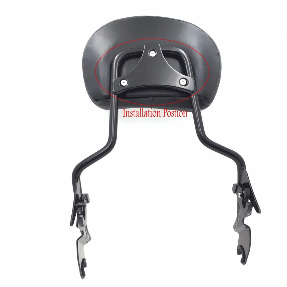 HTT- Motorcycle Gloss Black Heavy Metal Sissy Bar Backrest Pad Mount Kit w/ Flat Plate For 2009-2017 Harley Touring