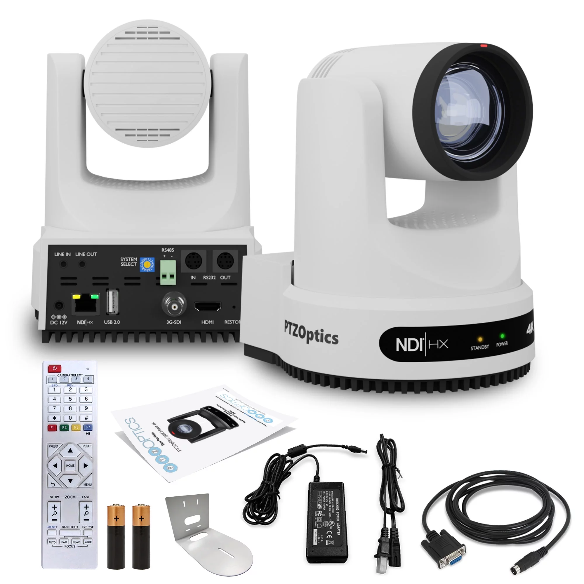 PTZOptics Move 4K SDI/HDMI/USB/IP PTZ Camera with 12x Optical Zoom (White) (PT12X-4K-WH-G3) + Universal Wall Mount (White)