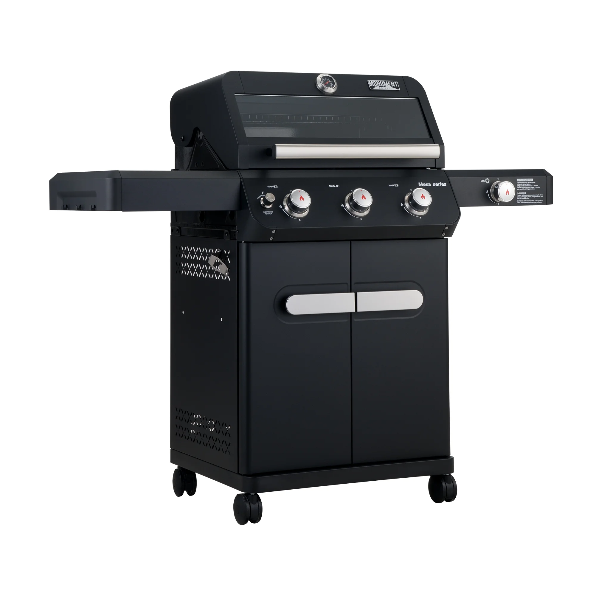 Mesa 3-Burner Propane Gas Grill in Black with Clear View Lid and LED Controls