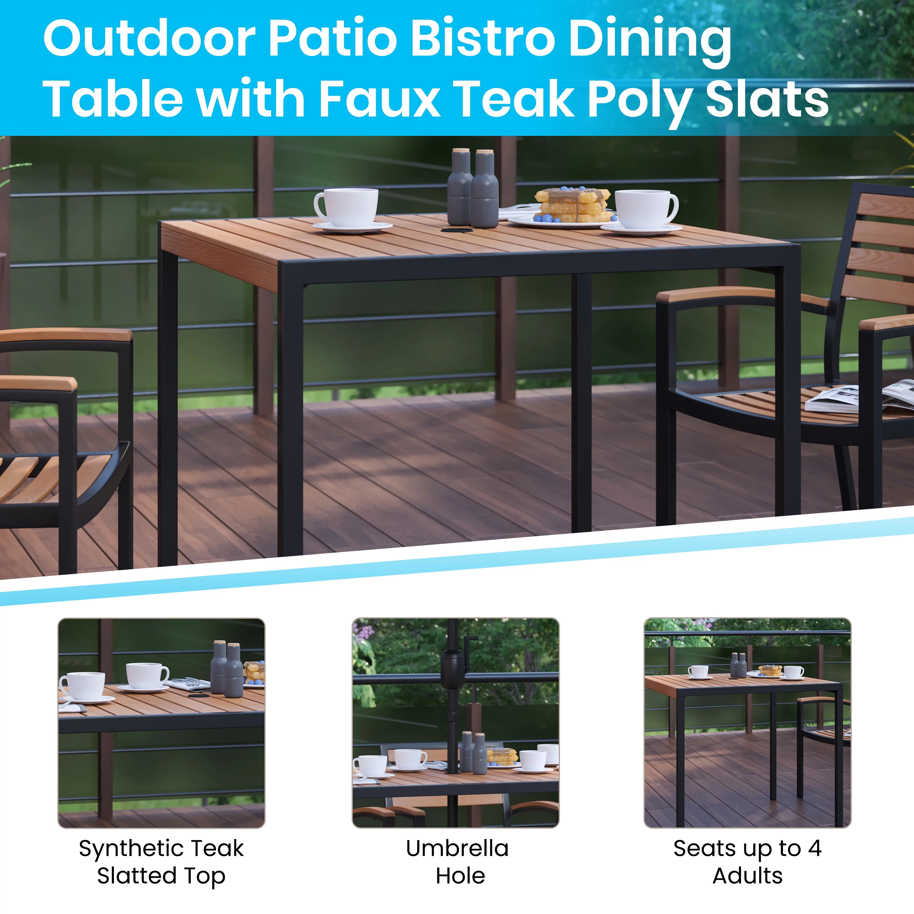 Merrick Lane Seven Piece Faux Teak Patio Dining Set Includes 35