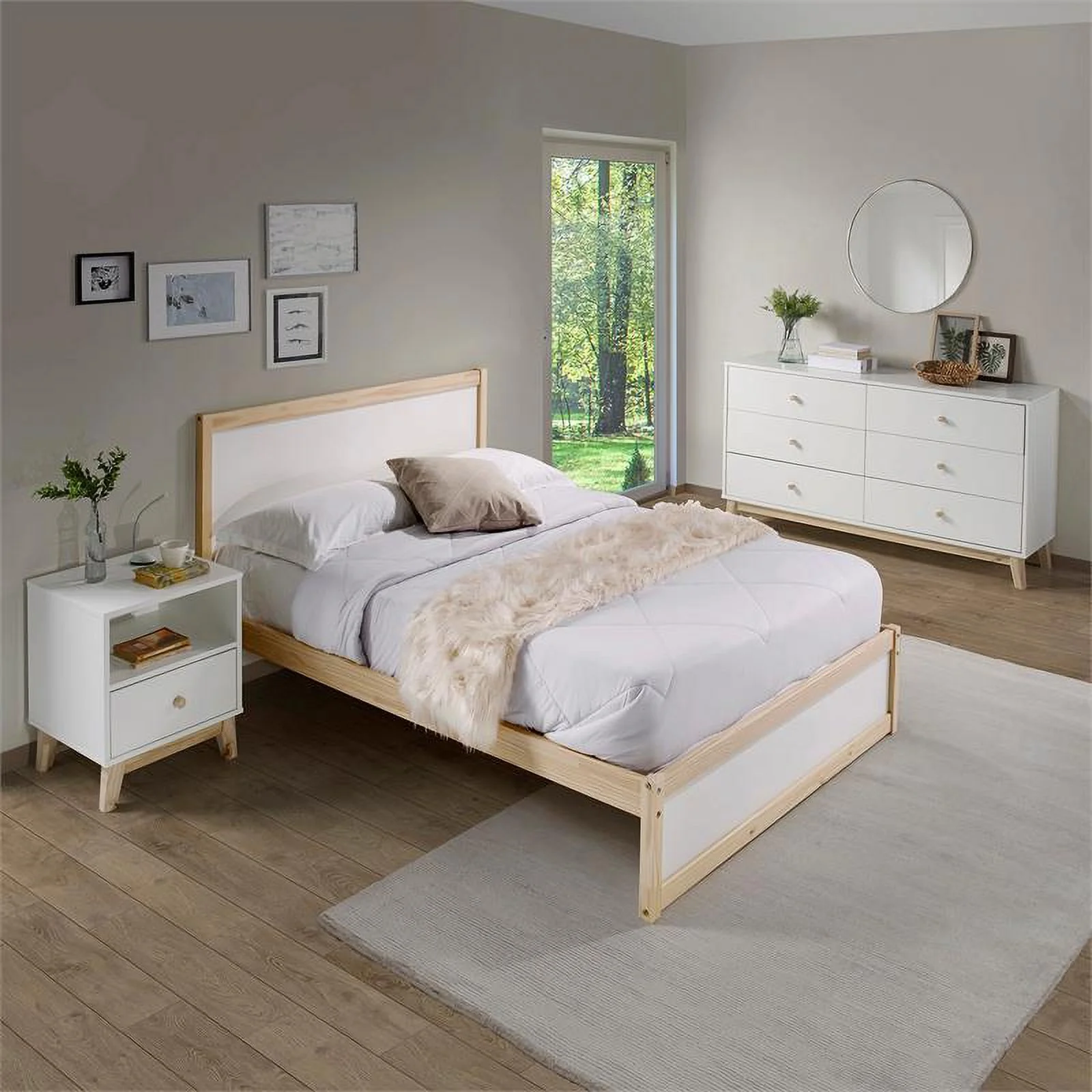 Home Square Wood One Drawer Nightstand in White Finish - Set of 2