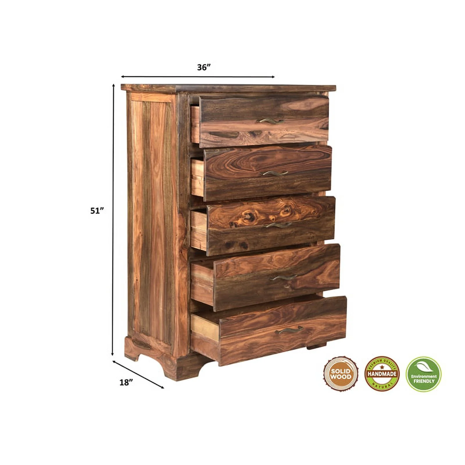 Taran Designs Darcy 5-drawer Live Edge Solid Wood Chest in Dark Brown