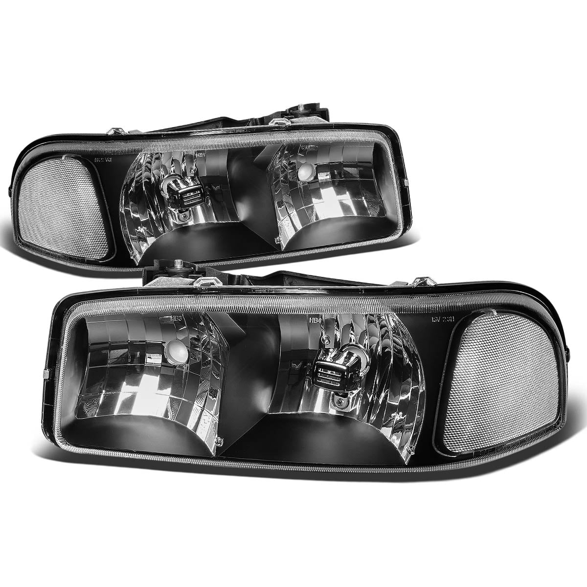 DNA Motoring HL-OH-SIE99-BK-CL1 For 1999 to 2007 GMC Sierra Yukon GMT800 OE Headlight Black Housing Clear Corner Headlamps 00 01 02 03 04 05 06
