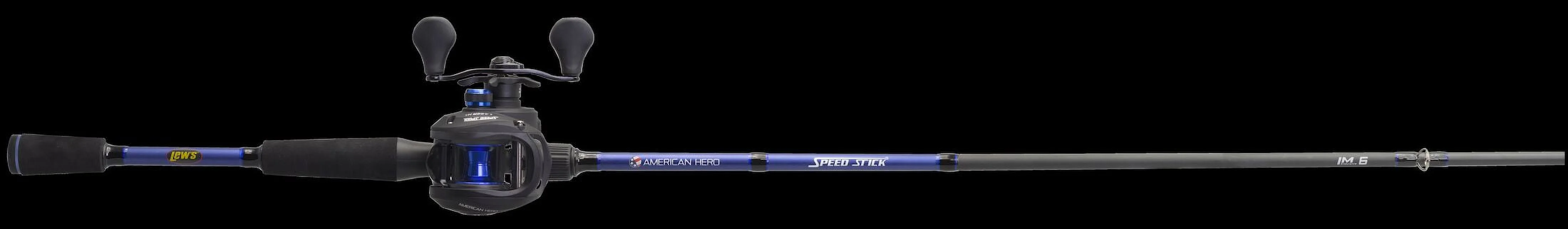 Lew's American Hero Baitcast Reel and Fishing Rod Combo, 7-Foot Rod, Left-Hand Retrieve, Black/Blue