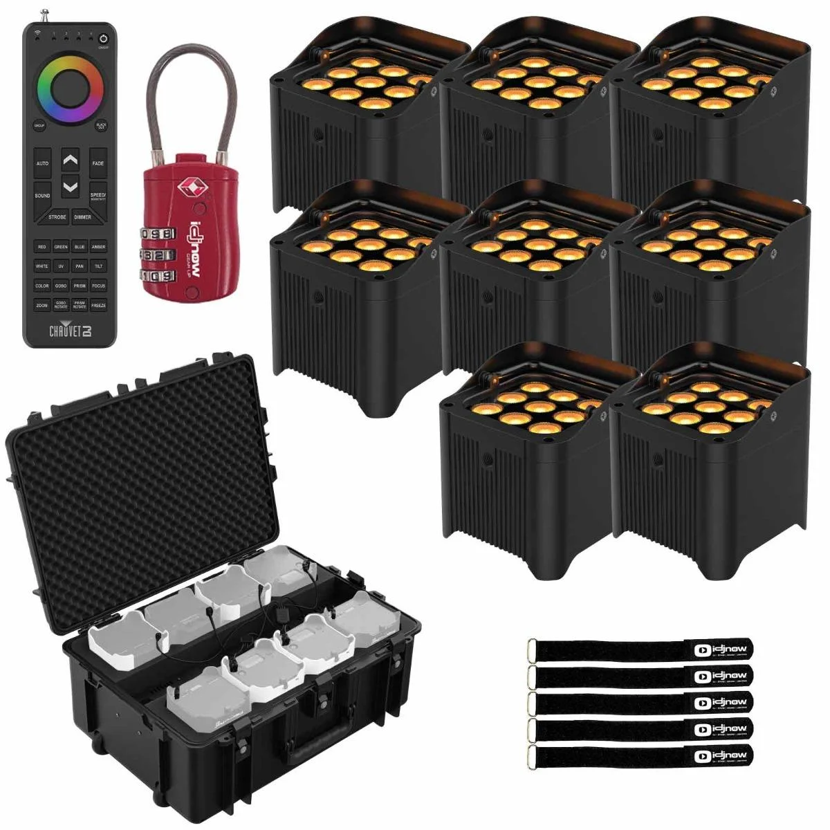 Chauvet DJ Freedom Par Q9 TRUE Wireless, Battery-Operated Quad-Color (RGBA) LED Uplights Eight Package with Charging Case