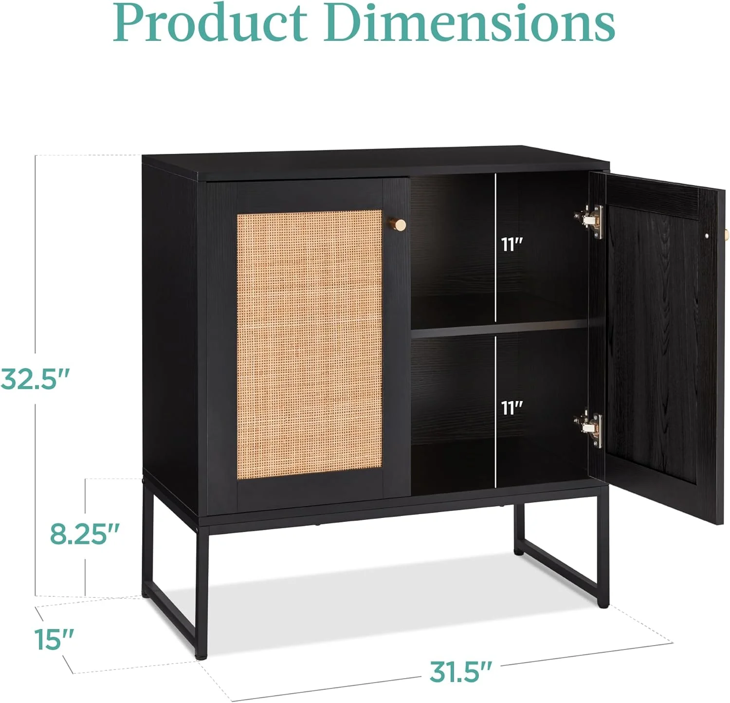 2-Door Rattan Storage Cabinet, Accent Furniture, Multifunctional Cupboard for Living Room, Hallway, Kitchen, Sideboard, Buffet Table w/Non-Scratch Foot Pads - Black