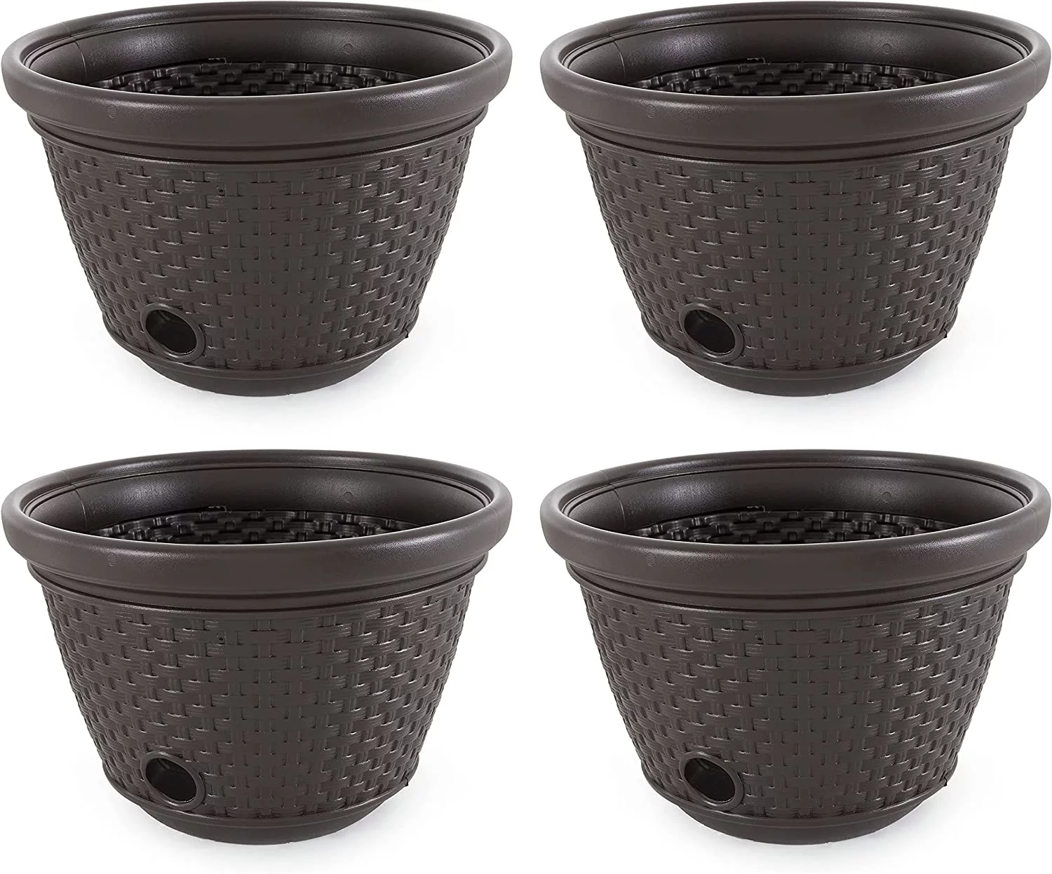 U-SHARE 100 Foot Resin Wicker Garden Water Hose Storage Holder Pot (4 Pack)