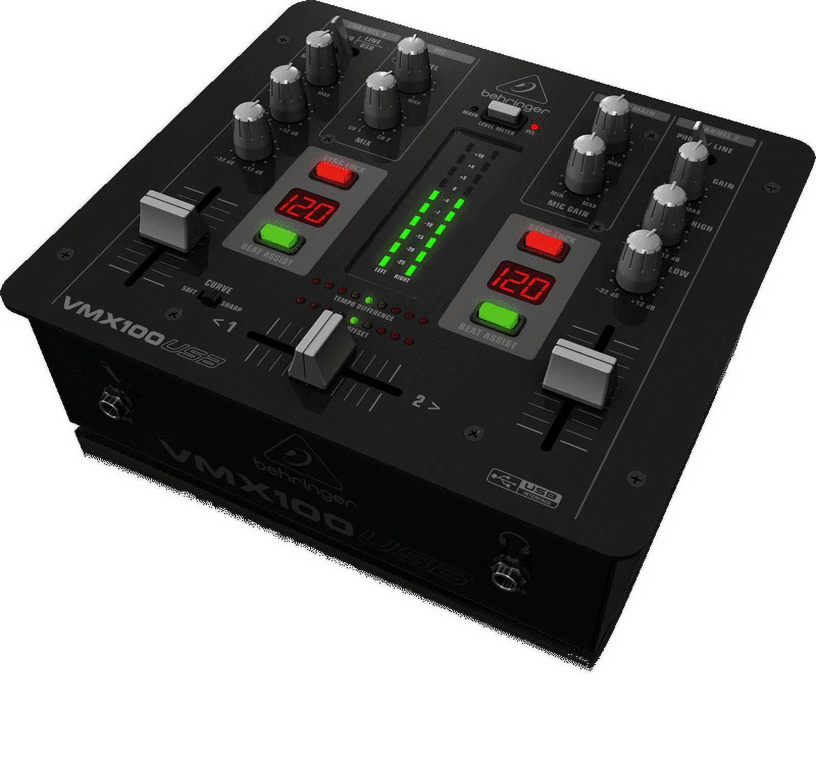 Behringer PRO MIXER VMX100USB Professional 2-Channel DJ Mixer w/ USB/Audio Interface, BPM Counter & VCA Control