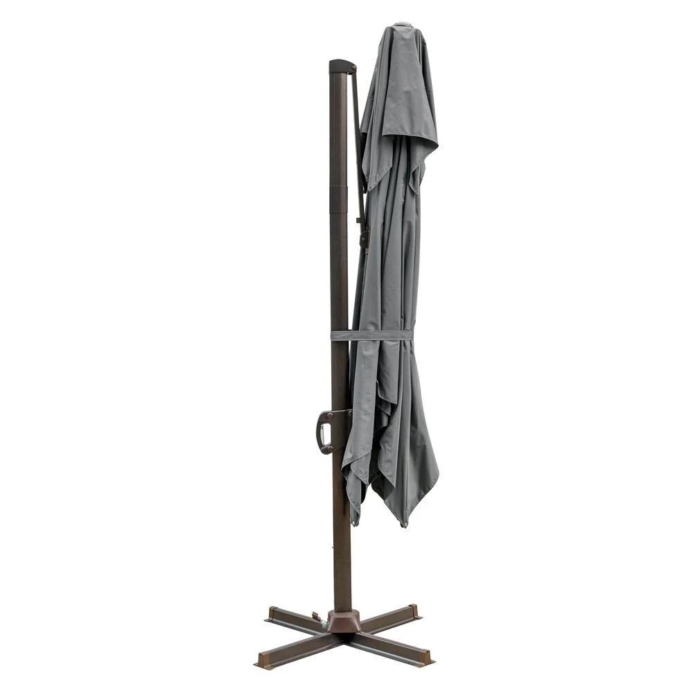 HomeRoots 10' Dark Gray Polyester Square Tilt Cantilever Patio Umbrella With Stand