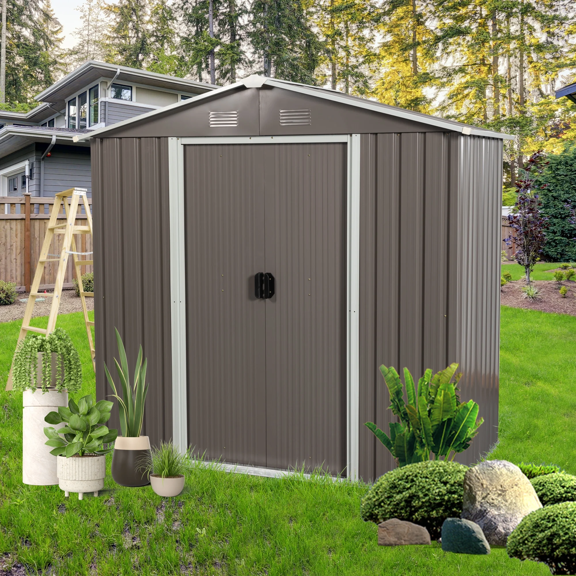 Durable Outdoor Metal Storage Shed - 8ft x 4ft - 125.66 - Keep your belongings safe and secure!