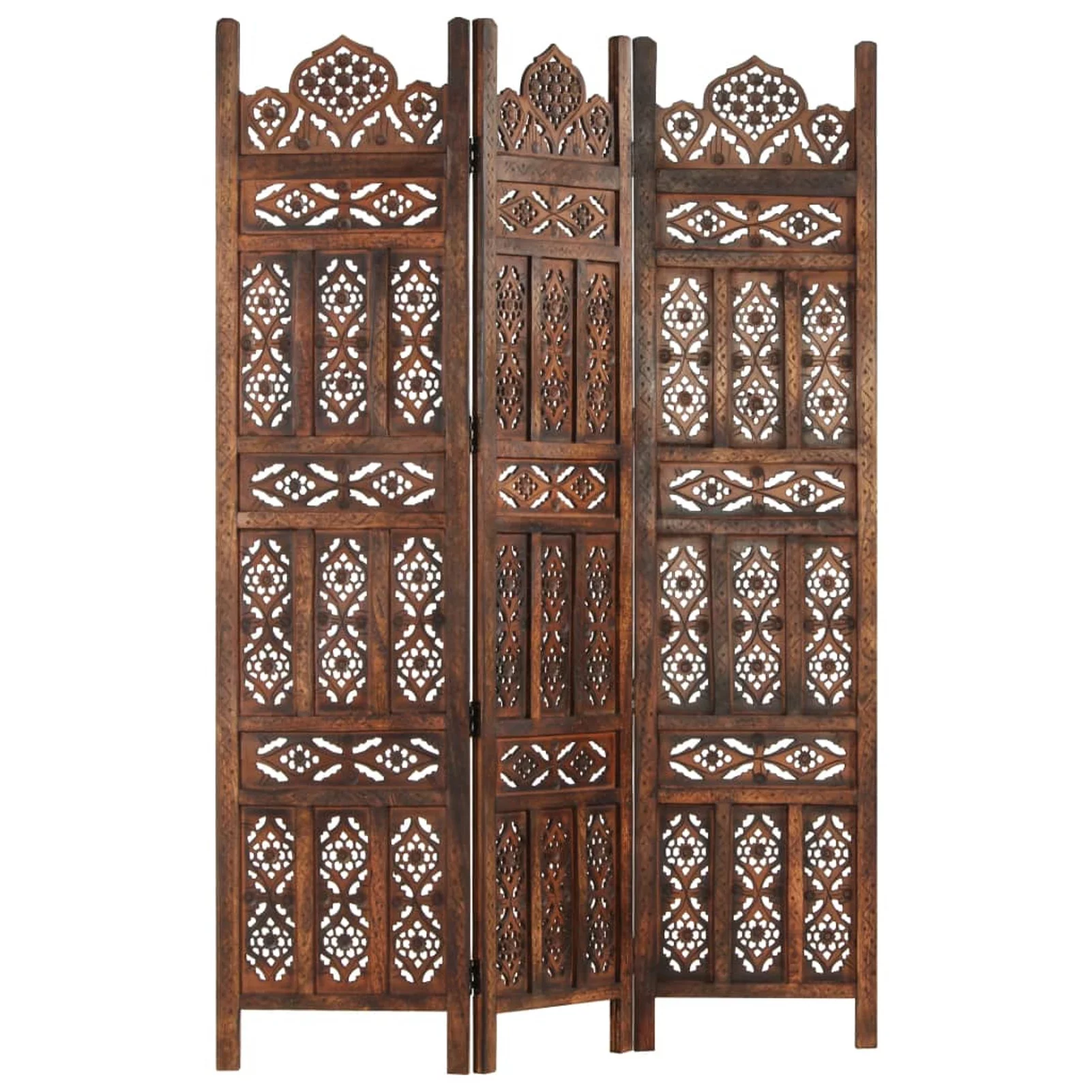 Hand carved 3-Panel Room Divider Brown 47.2