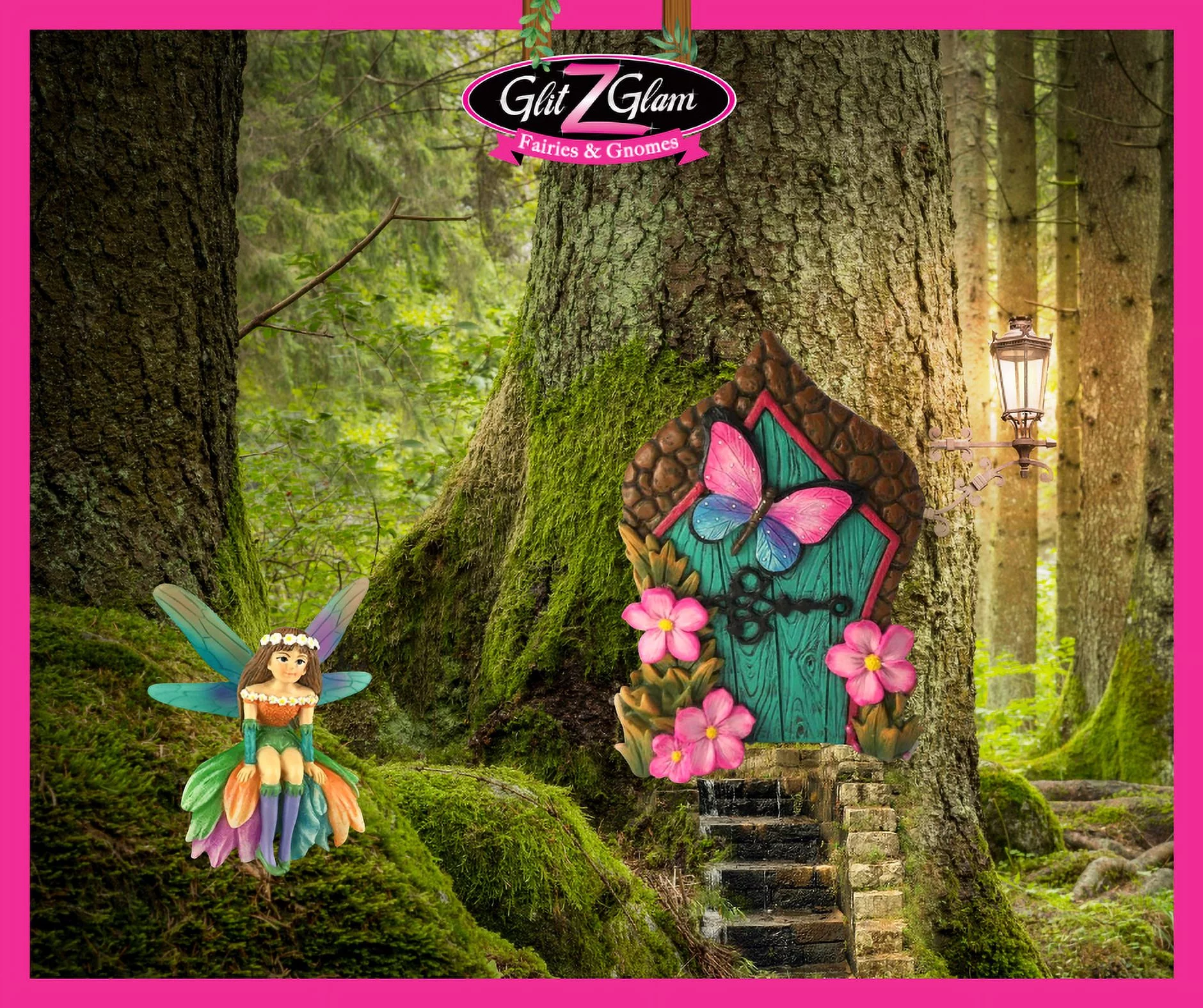 Miniature Butterfly Fairy Door for the Enchanted Garden Fairies and Gnomes.  A Fairy and Lawn Gnome Garden Accessory