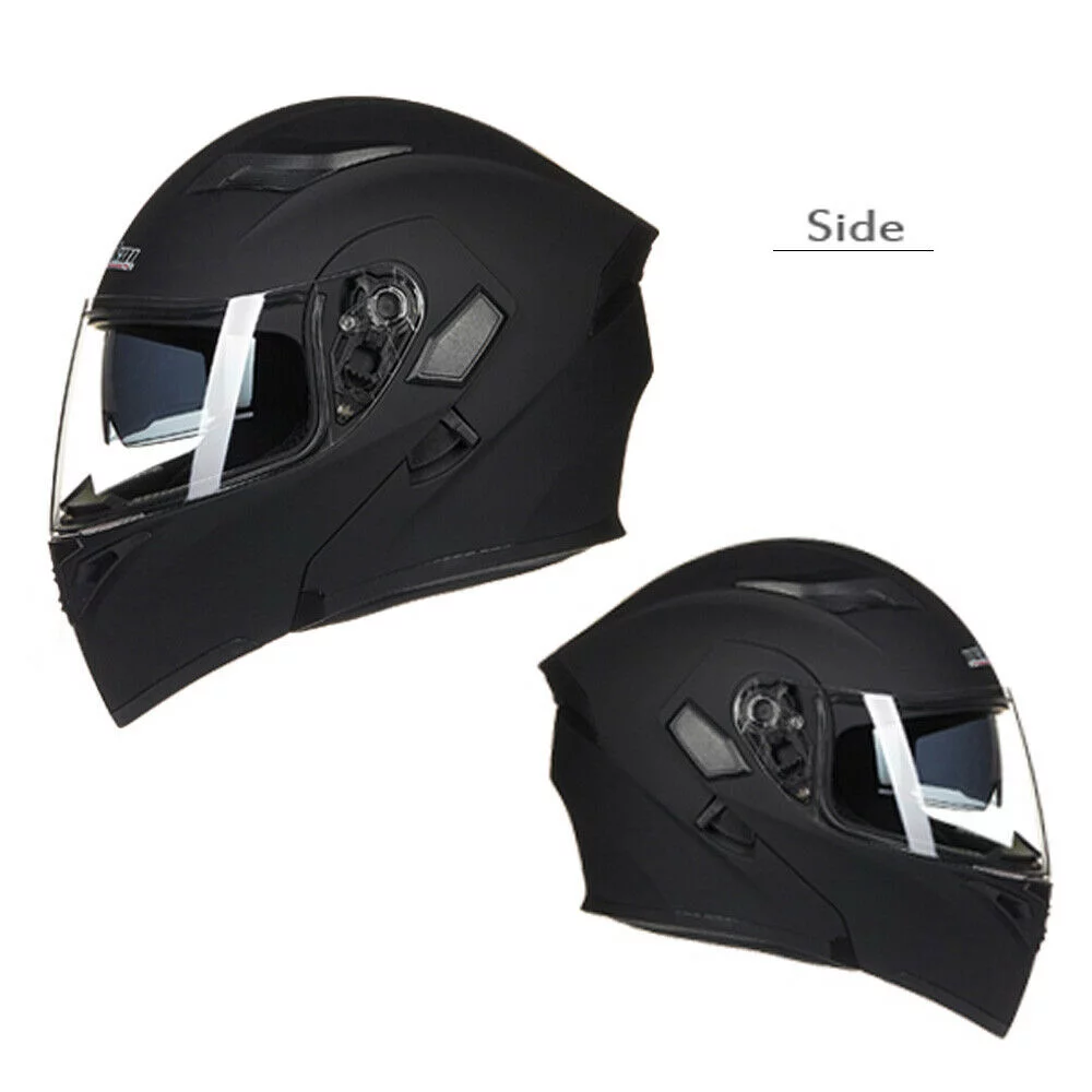 New DOT Helmet Full Face Motorcycle Street Bike Dual Visor Flip up Modular With Wireless Earphone Matt Black, L Size