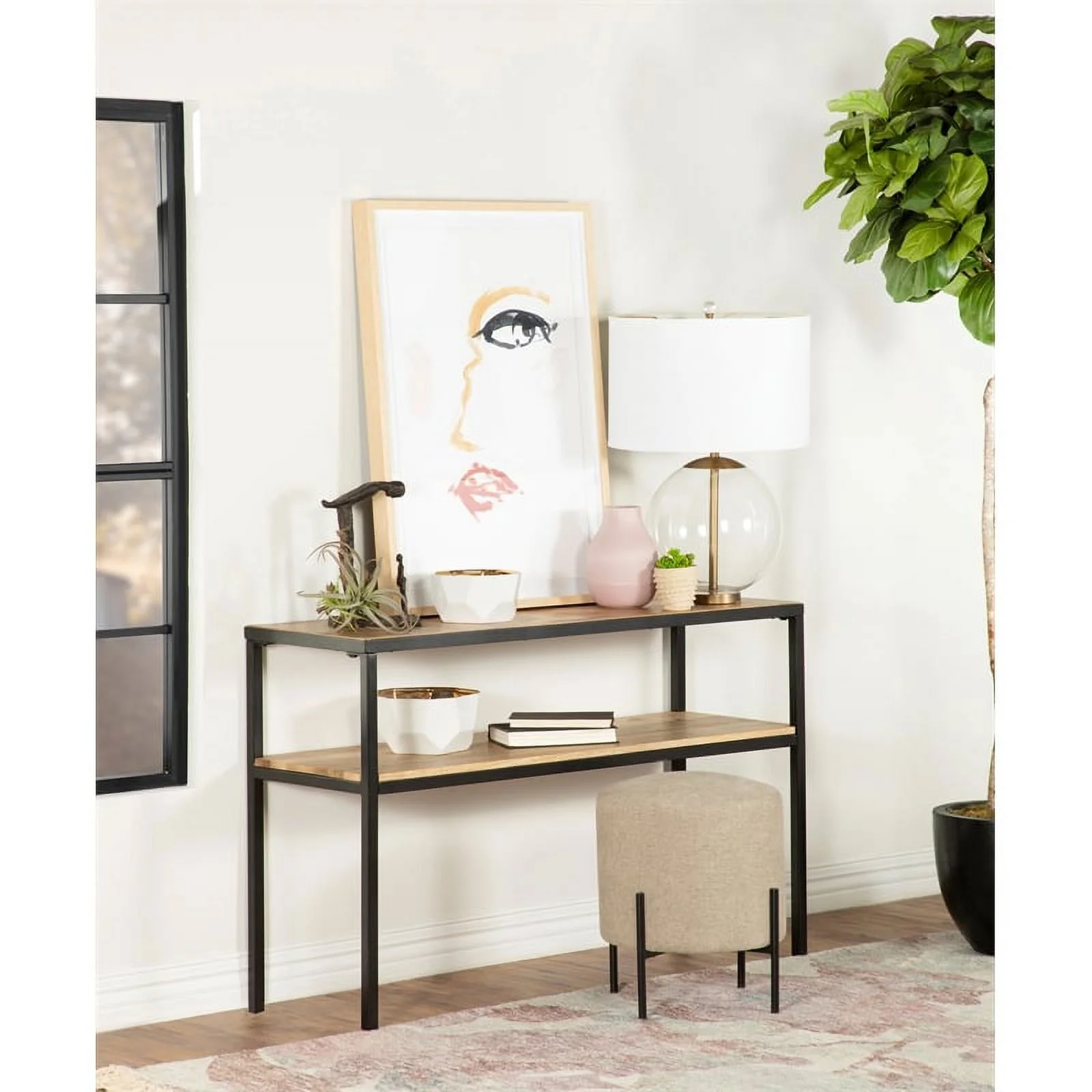 Maklaine Contemporary Wood Console Table with Open Shelf in Natural