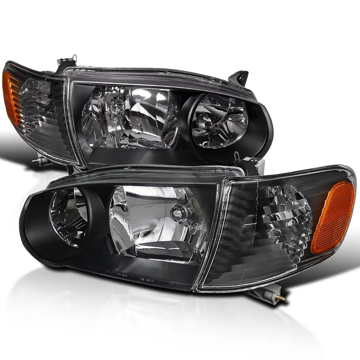 Spec-D Tuning Black Housing Clear Lens Headlights + Corner Lights Compatible with Toyota Corolla 2001-2002 L+R Pair Head Light Lamp Assembly