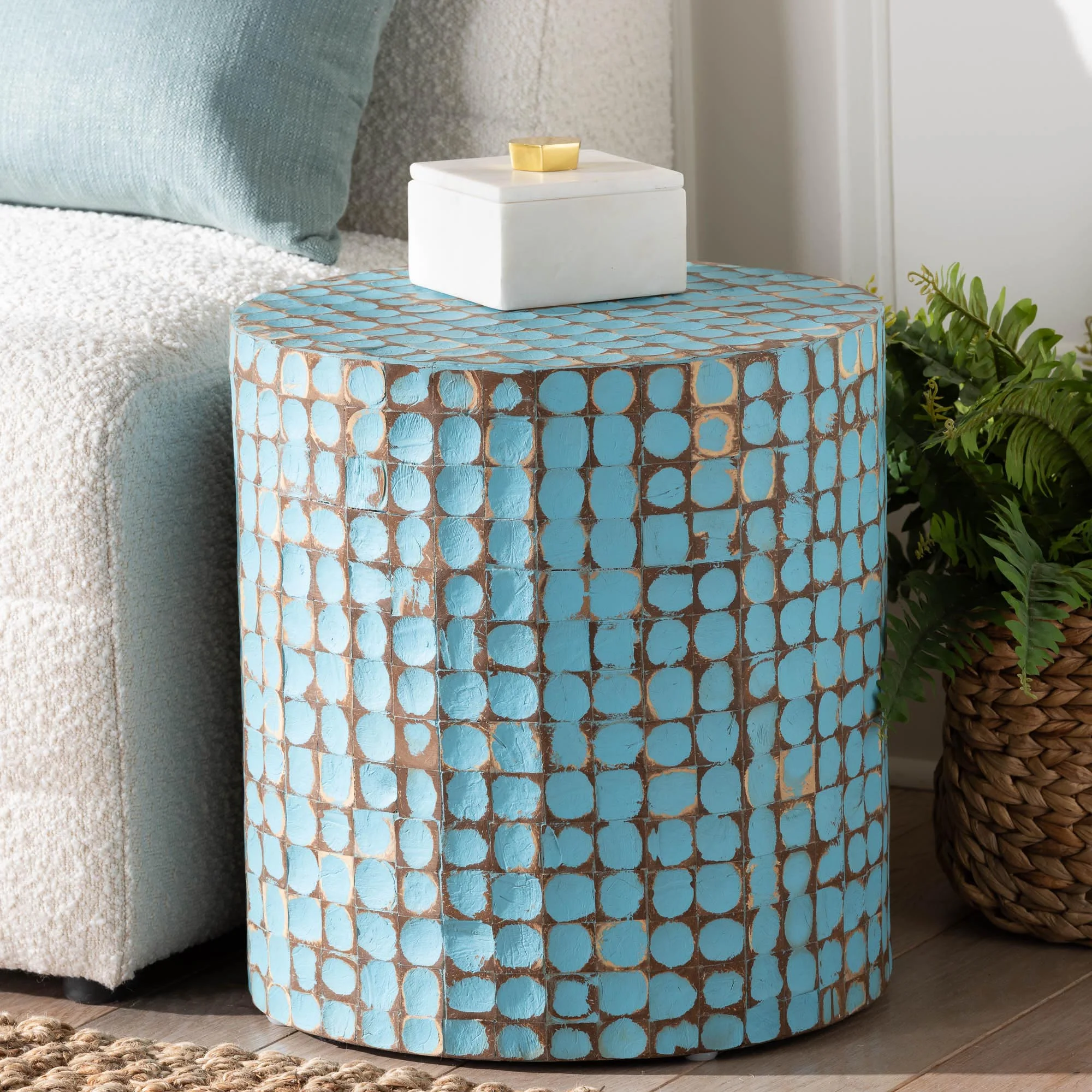 bali & pari Juliette Boho End Table, Round , Sky Blue